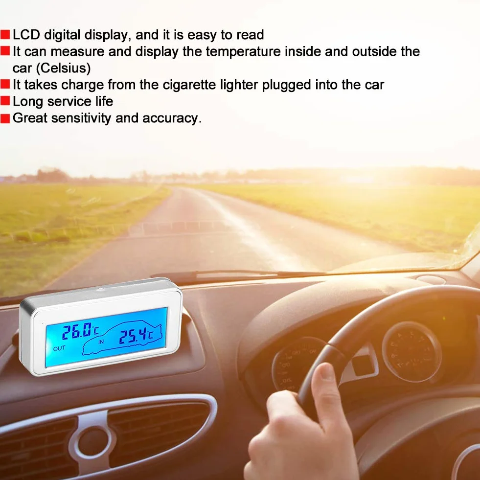 Termometr Samochodowy, Samochodowy Cyfrowy Wyświetlacz LCD 12 V Kryty Termometr Zewnętrzny czułość Miernik Temperatury