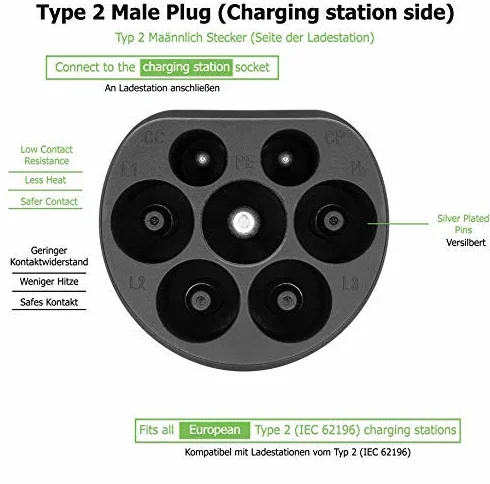 Adapter do pojazdu elektrycznego kabel do ładowania - typ 2 IEC 62196 na typ 1 SAE J1772 EV + adapter ładowarki - 1-fazowy 32 A (7,6 kW) czarny/biały złącze wtykowe