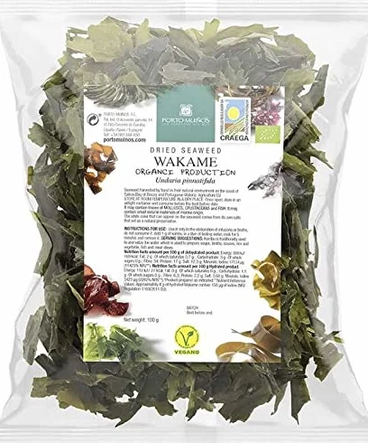 ALGI MORSKIE SUSZONE - WAKAME BIO 100 g (TOREBKA FOLIOWA) - PORTO MUINOS