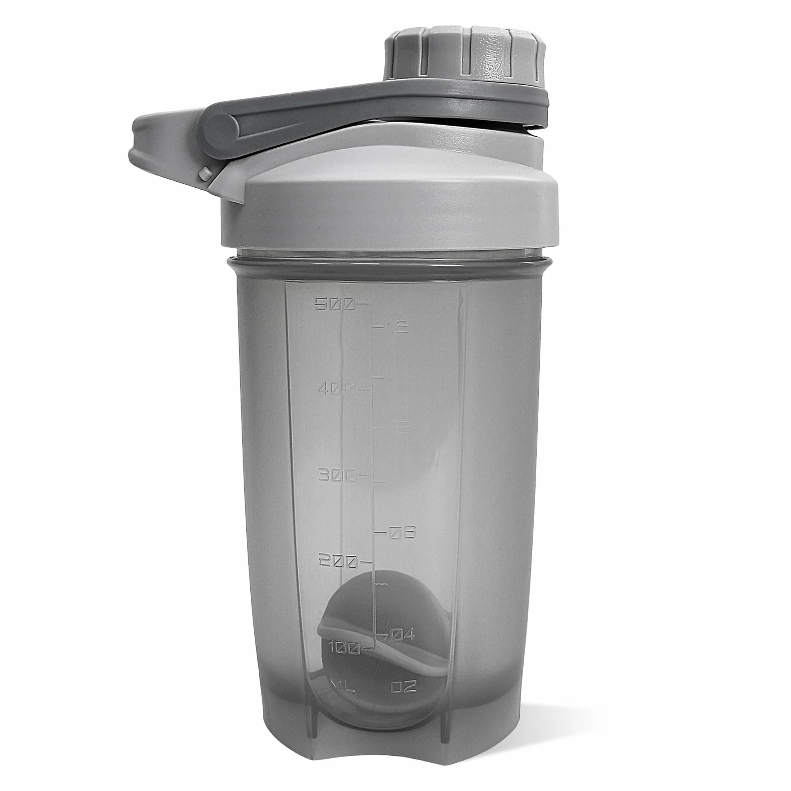 Mały shaker proteinowy 500 ml – shaker proteinowy 500 ml, nie zawiera BPA, szczelny, z kulką PP i plastikowym prętem, szara matowa butelka sportowa
