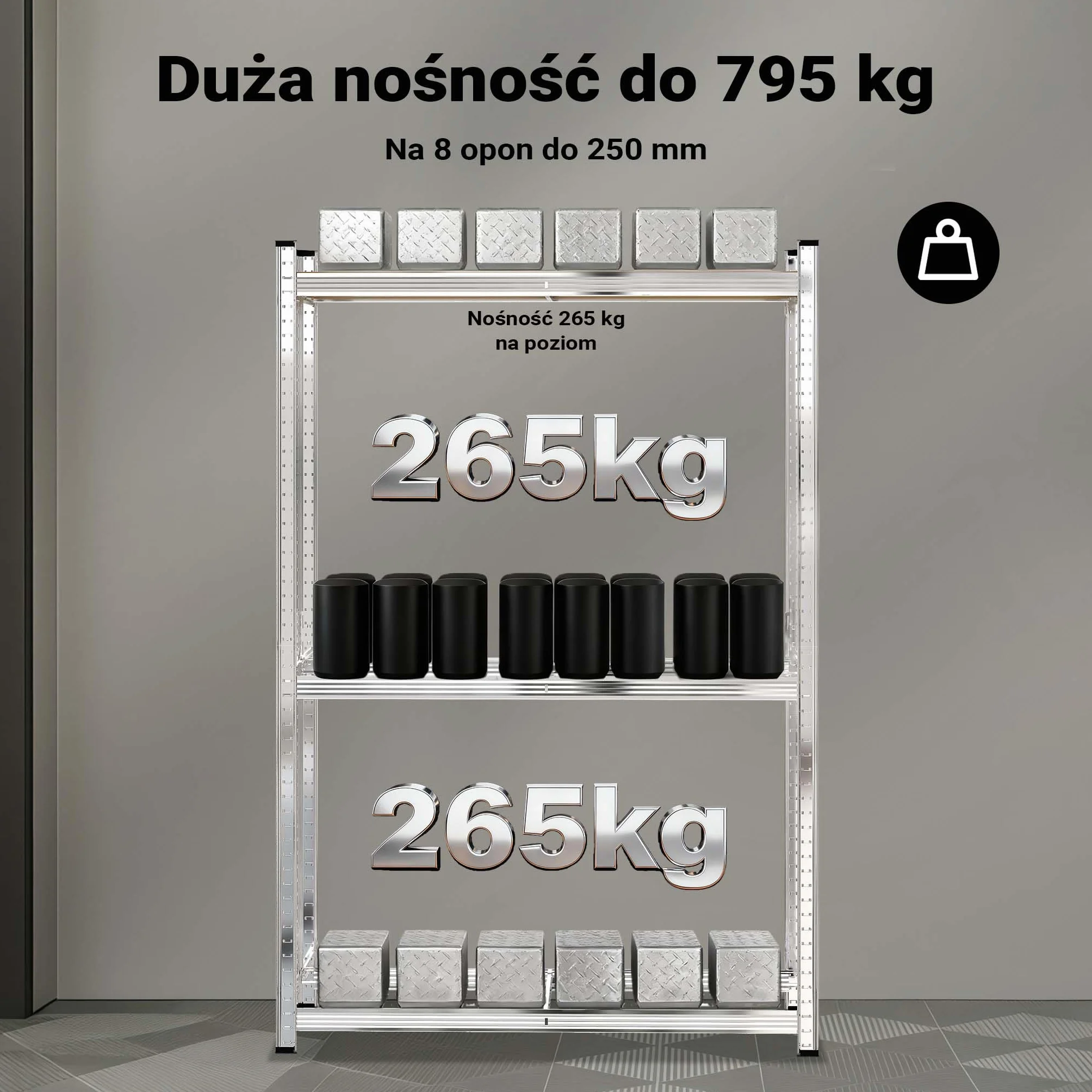 Wiltec Regał na opony do 795 kg, mieści maks. 12 opon, o kompaktowych wymiarach 180 x 120 x 40 cm, system wtykowy