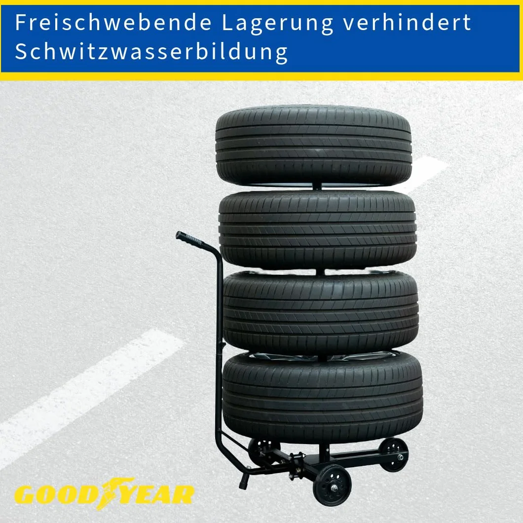 Goodyear Wózek na 4 opony, zajmuje mało miejsca i bezstykowe przechowywanie, z pokrowcem ochronnym, nośność do 100 kg, czarny