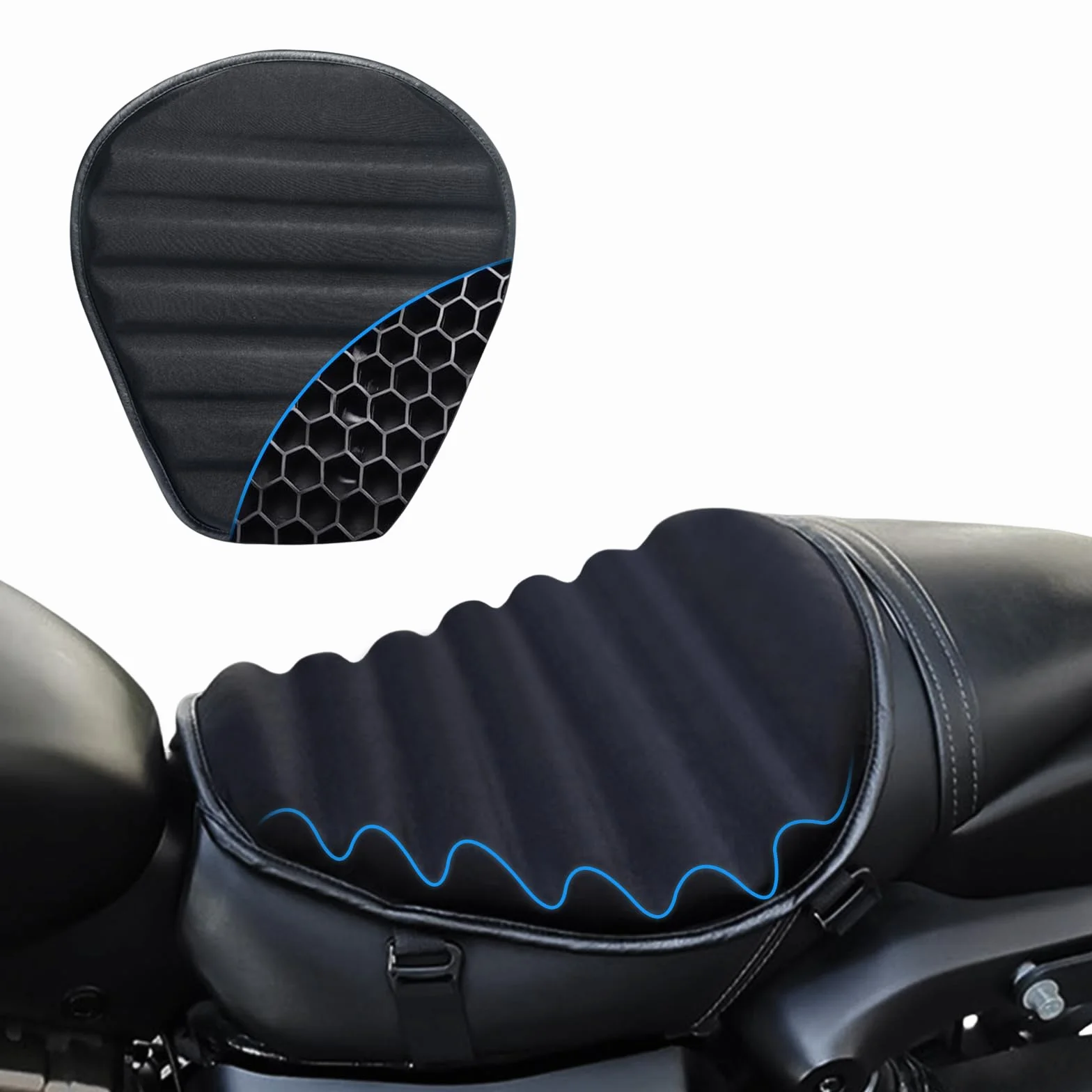Poduszka na siodełko motocyklowe w kształcie fali, zupełnie nowe żelowe siodełko motocyklowe TPE, wygodna, oddychająca i dekompresyjna, nadaje się do podróży na długich dystansach, poduszka