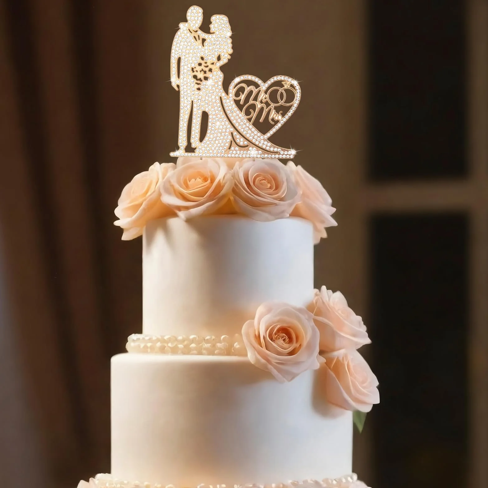 COMNICO Mr & Mrs topper na tort weselny topper na tort z metalu, dekoracja tortu i tortu, kamienie strasu, przyjęcie rocznicowe, przyjęcie dla panny młodej, zaręczyny, tort weselny, akcesoria