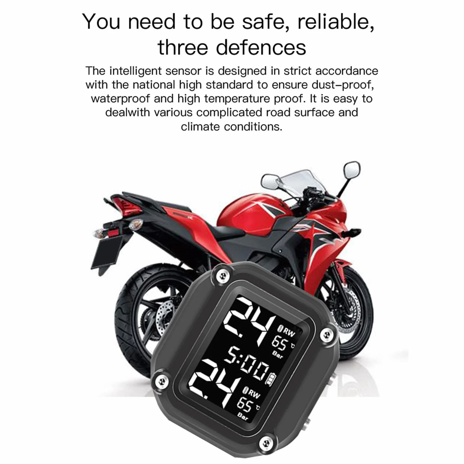 Shkalacar Manometr pneumatyczny TPMS do motocykli, bezprzewodowy miernik ciśnienia ładowania USB z 2 czujnikami zewnętrznymi cyfrowy wyświetlacz LCD do motocykla dwukołowego