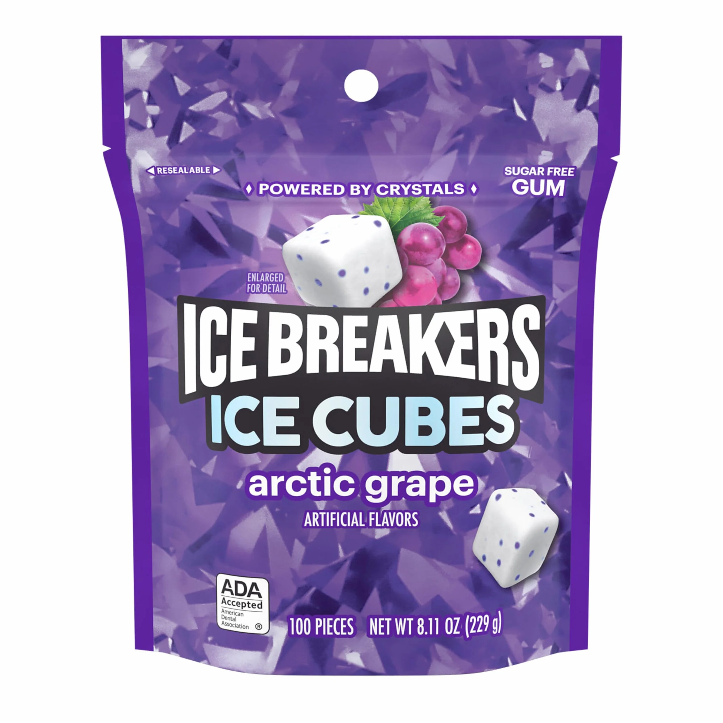 ICE BREAKERS Ice Cubes Arctic Grape Sugar Free Chewing Gum, 8.11 oz (100 Pieces)