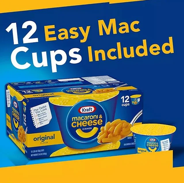 Kraft Macaroni and Cheese Classic 12-pack x 58g - Szybki posiłek, Serowy makaron, Przyjazny dla rodziny, Łatwy w przygotowaniu, Klasyczny smak - Wygodne jedzenie na każdy dzień