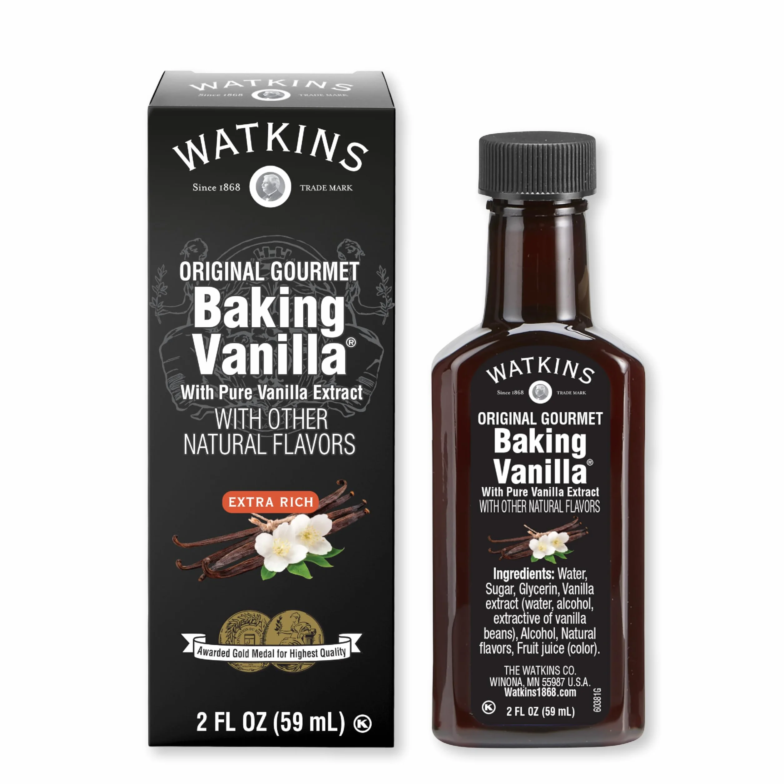 Watkins All Natural Original Gourmet Backvanille z czystym ekstraktem, butelka 59 ml, 1 sztuka