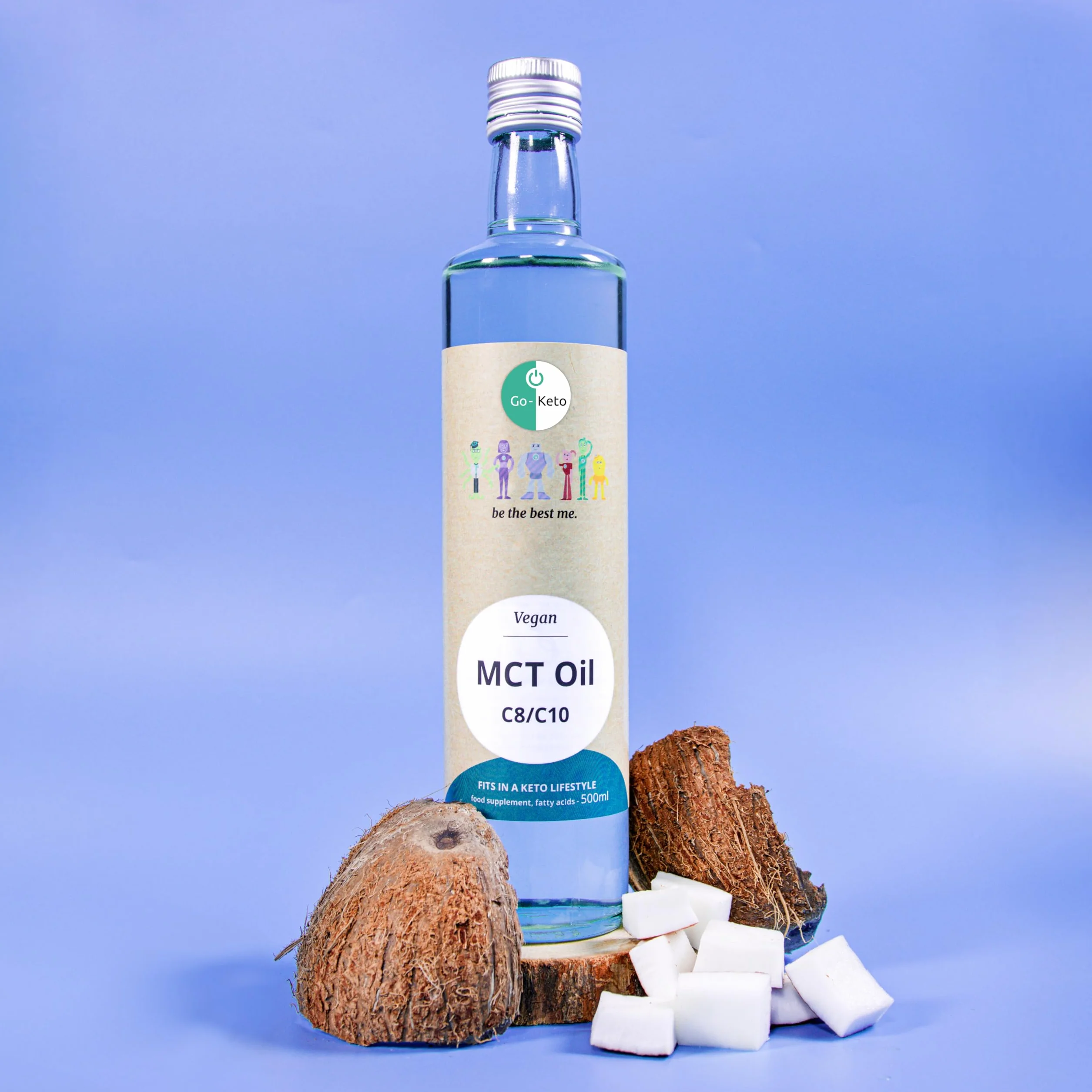 Go-Keto MCT Oil, 500 ml | Olej MCT C8 / C10, 100% olej kokosowy bez oleju palmowego | idealny do diety keto | idealny do kawy Bulletproof Coffee lub keto shake'a | wegański, Low Carb