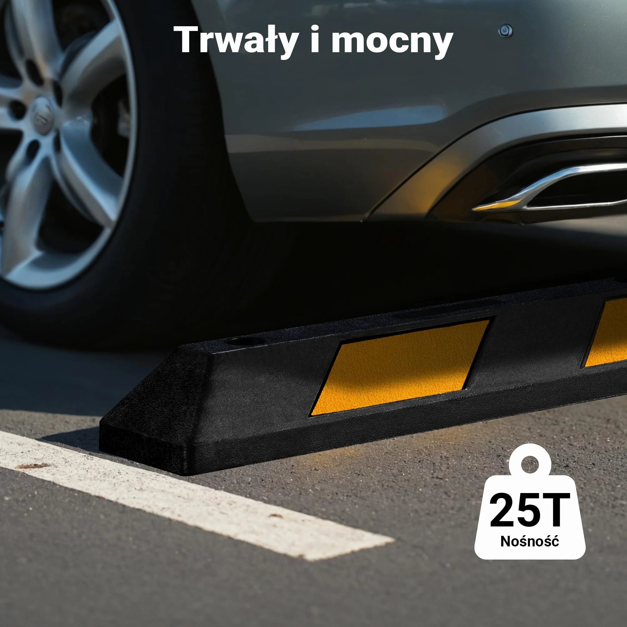 Wiltec Ogranicznik parkingowy 2 szt. 120 x 15 x 10 cm czarny z żółtą taśmą odblaskową