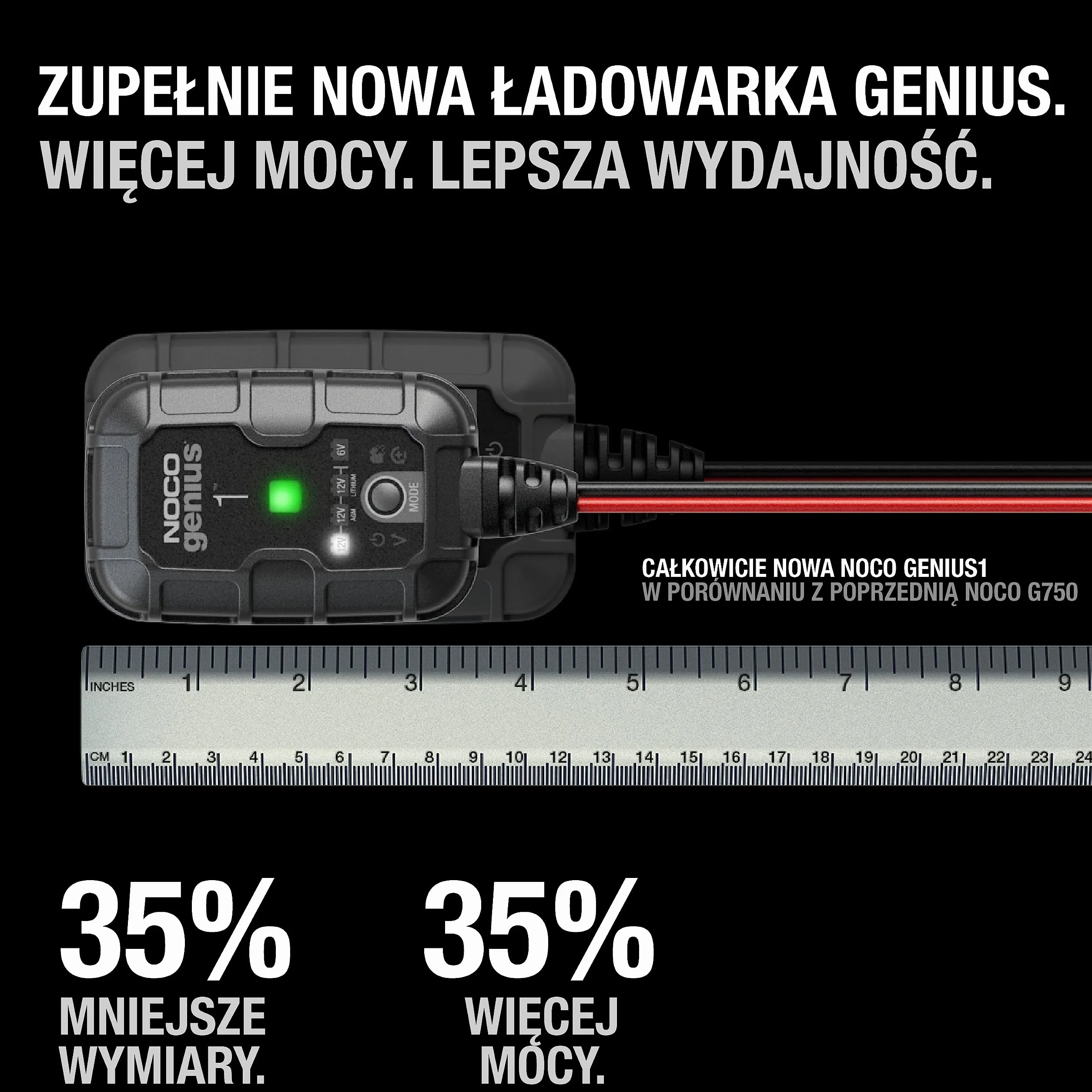 NOCO GENIUS1EU, W Pełni Automatyczna Inteligentna Ładowarka 1A Do Akumulatorów 6V i 12V, Konserwator, Podtrzymująca i Odsiarczająca Z Kompensacją Temperaturową