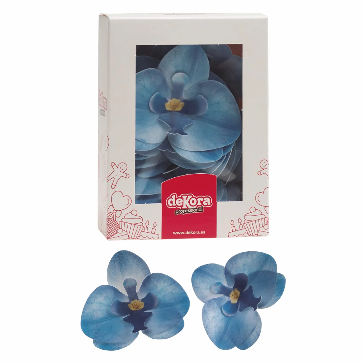 dekora – niebieskie 10 jadalnych kwiatów orchidei z opłatka 8,5 x 7,5 cm – dekoracje na tort, ciasta i babeczki – bez glutenu, bez laktozy, odpowiednie dla wegetarian