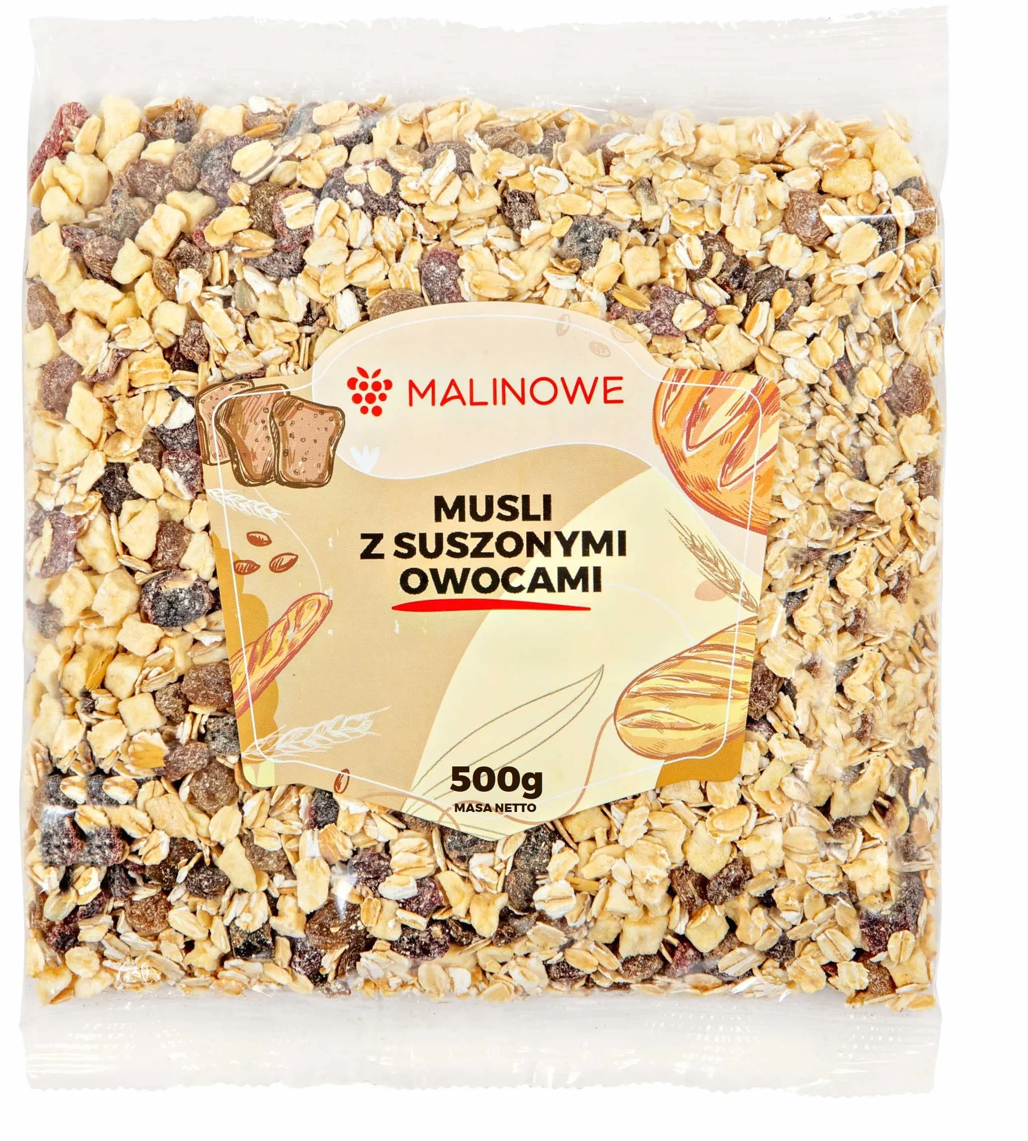 Malinowe MUSLI TRADYCYJNE 500g Z Suszonymi Owocami
