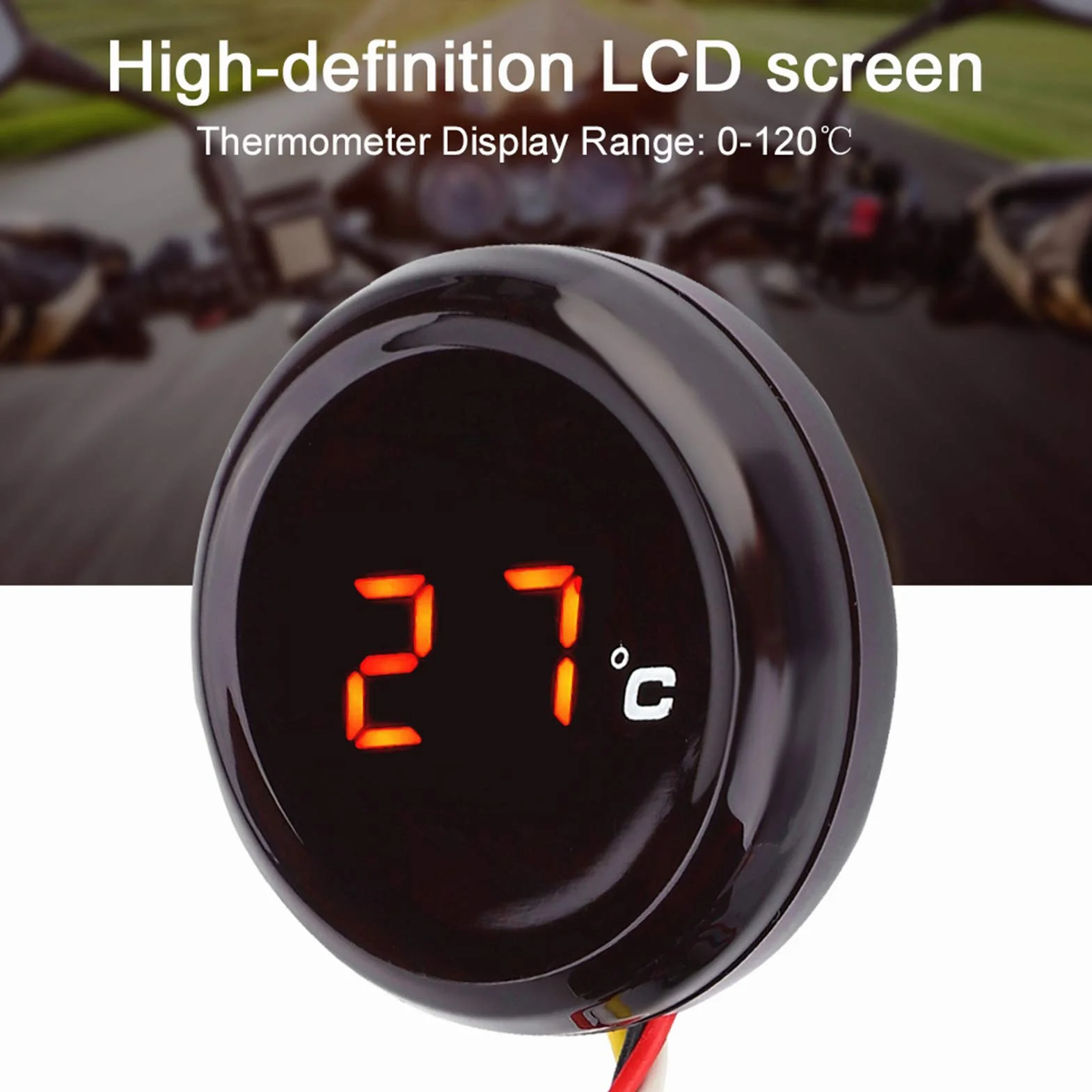 Terisass Motocykl cyfrowy termometr z wyświetlaczem na kierownicę, wodoszczelna widoczność w nocy, wskaźnik temperatury, wyświetlacz LED do motocykli 12 V, wyścigów, skuterów itd. (czerwony)