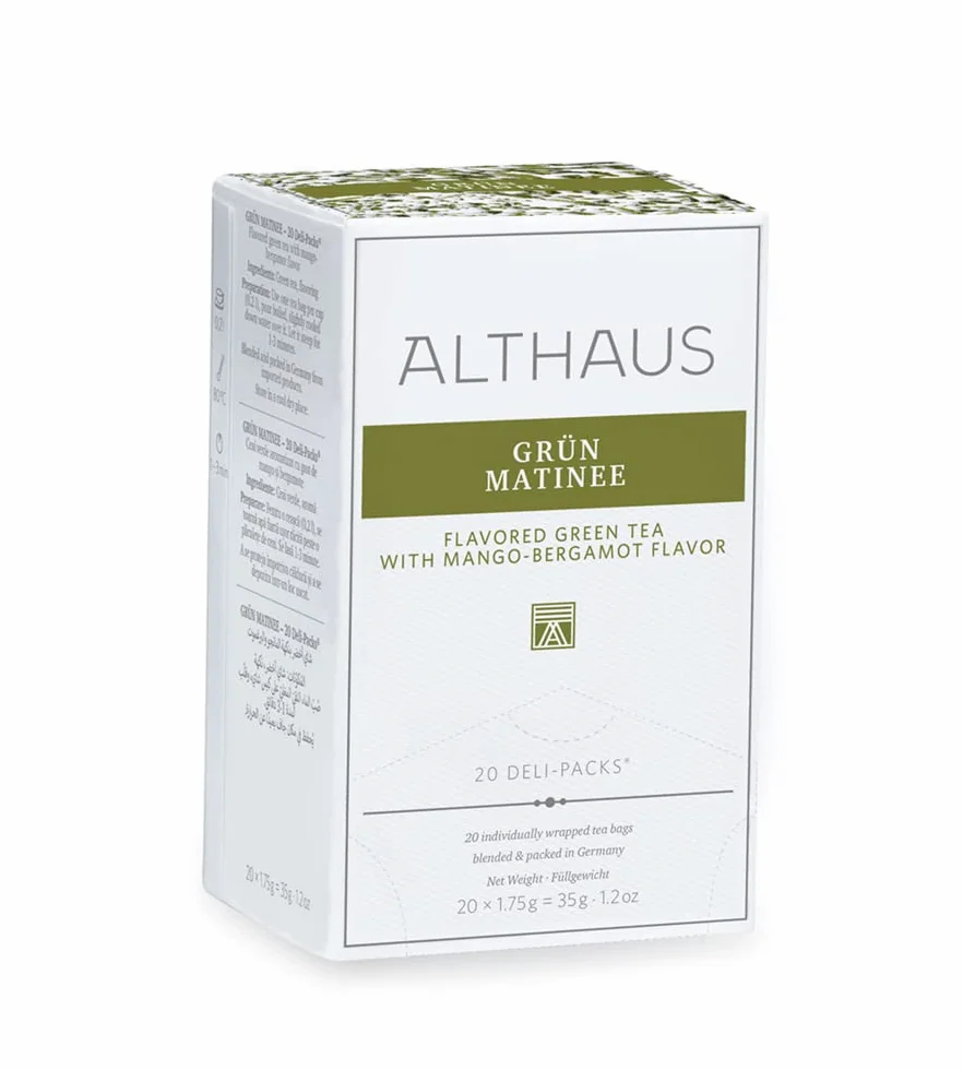 Althaus Zestaw Deli Grün Matinee 20 x 1,75 g - Grüner Tee im Klassischen Teeaufgussbeutel