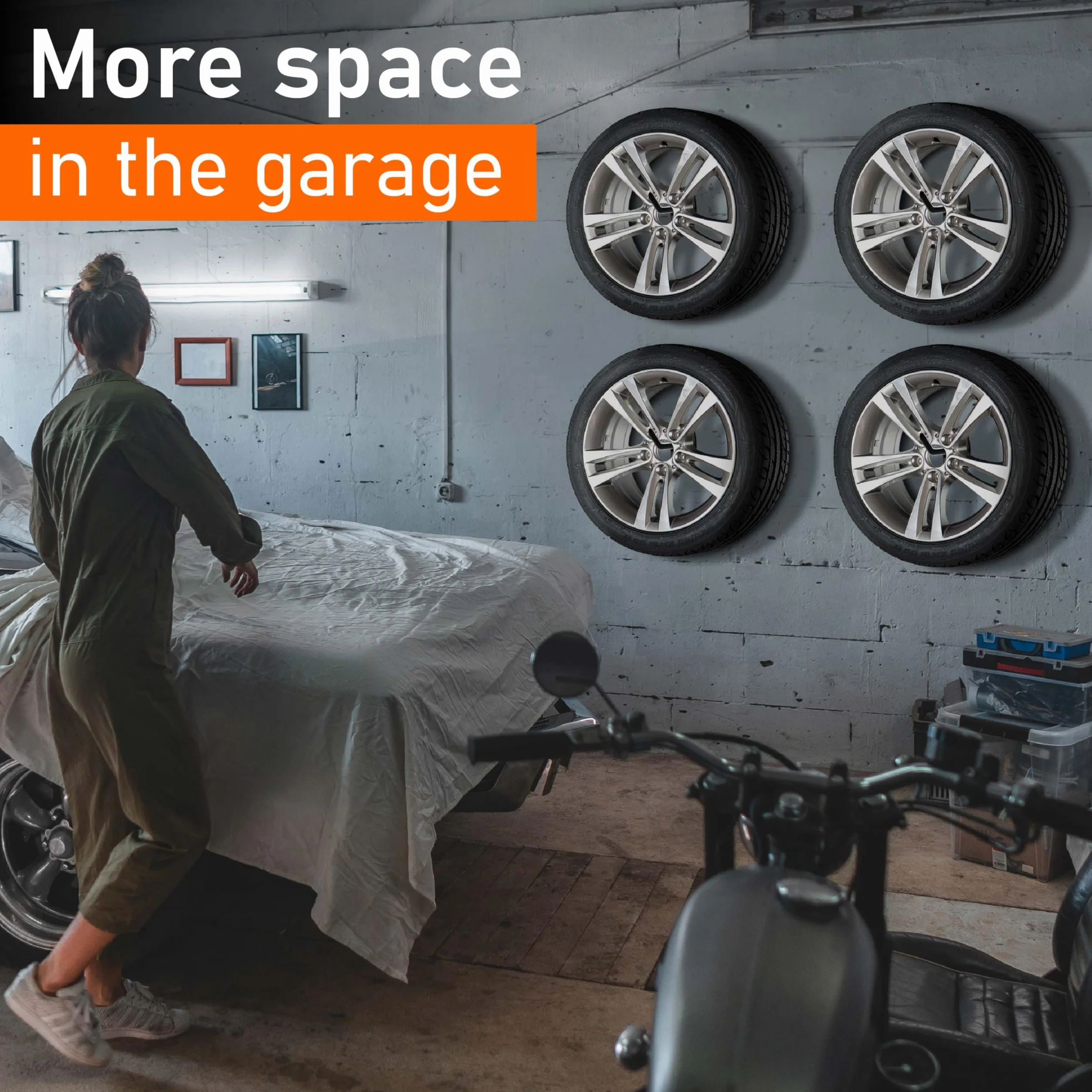 Upgrade4cars Uchwyt ścienny na opony do garażu na 4 felgi | Haki ścienne do opon samochodowych do 22 cali | Zestaw haków do wieszania opon | Gumowany uchwyt ścienny na opony ze stali nierdzewnej