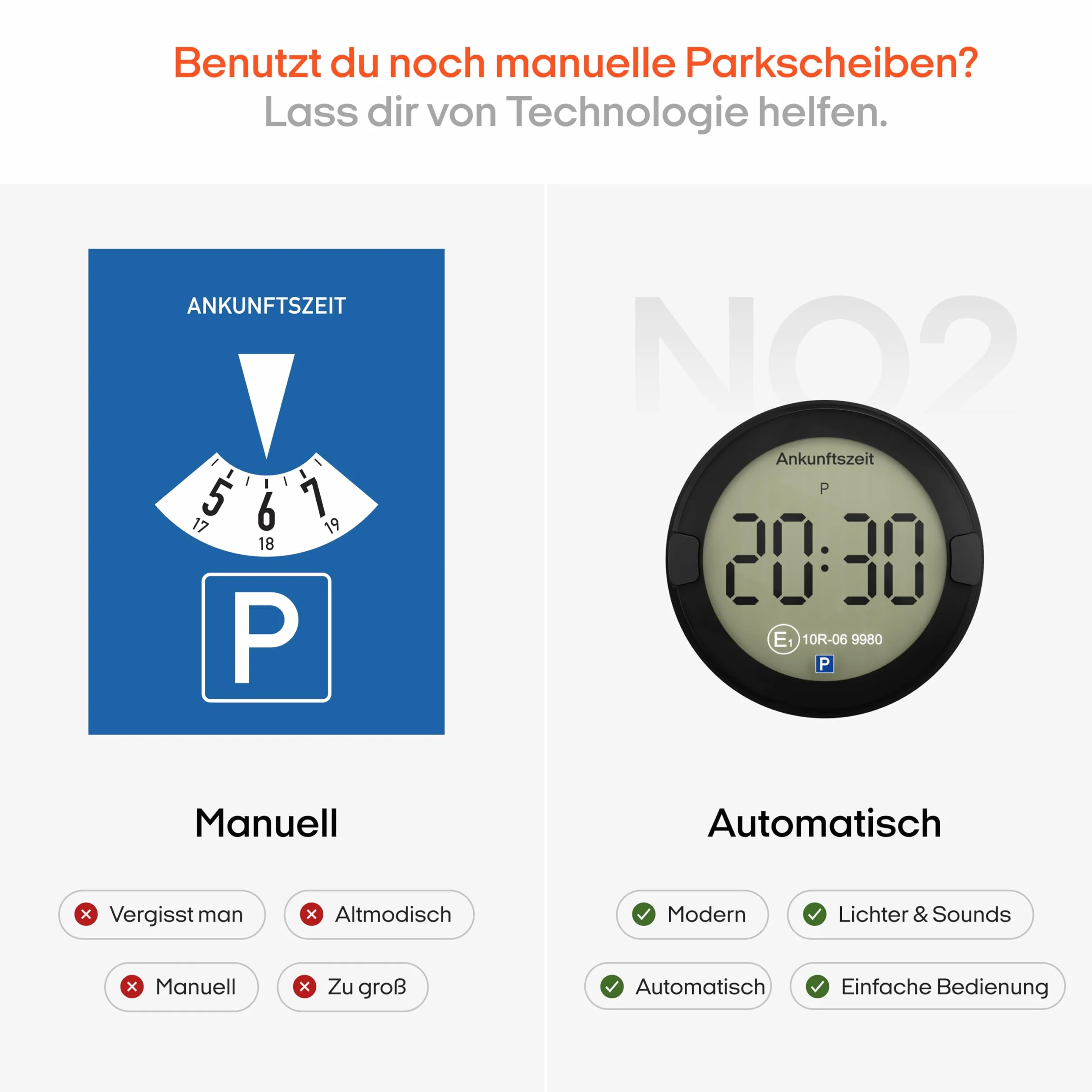 OOONO P-DISC NO2 – elektroniczna tarcza parkingowa z dopuszczeniem do użytku w samochodzie – automatyczna cyfrowa tarcza parkingowa z dopuszczeniem do ruchu drogowego KBA zgodnie z niemieckim prawem o