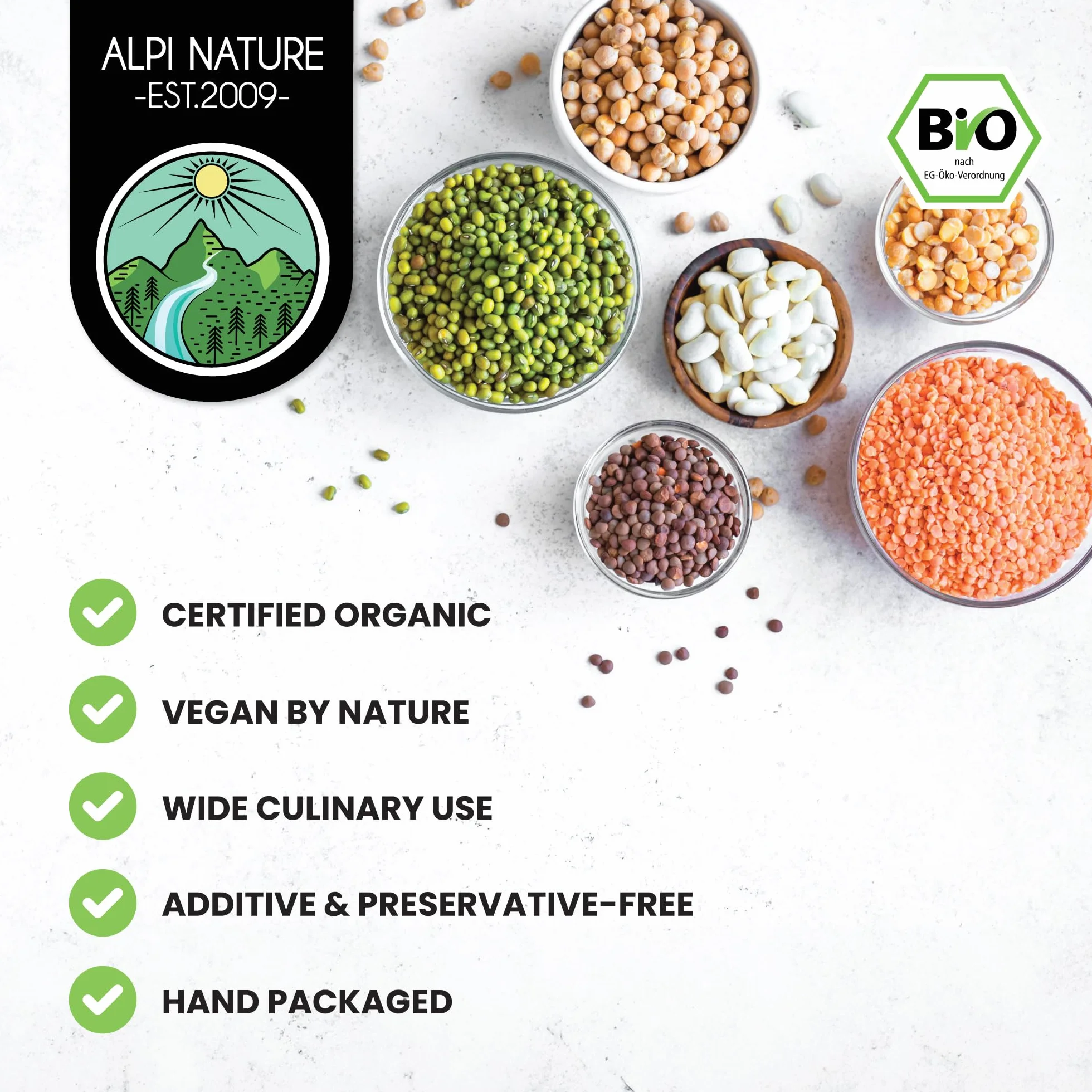 Alpi Nature Ekologiczna Fasola Mung 500g Bezglutenowa