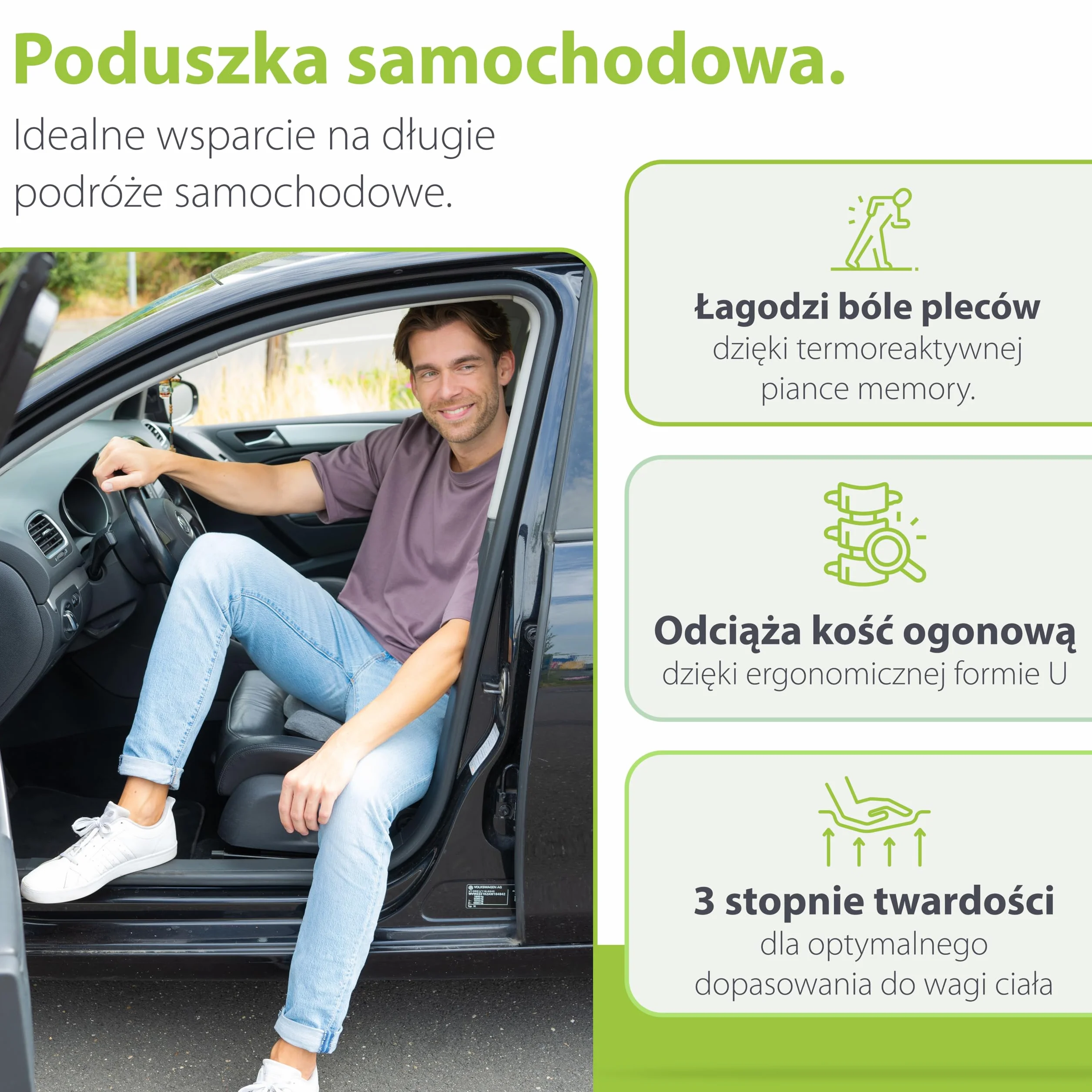 feela.® Ortopedyczna poduszka na fotel samochodowy [3 stopnie twardości] – zmniejsza ból, zwiększa komfort siedzenia, wspomaga krążenie krwi i odciąża kość ogonową, poduszka do siedzenia samochodowego