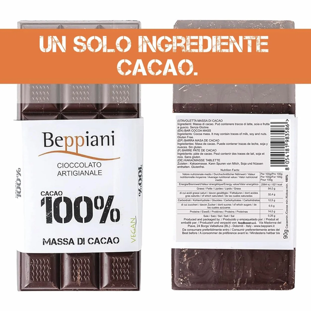 Beppiani 100% masa kakaowa, ręcznie robiona czekolada, wegańska, bez cukru, bogata w przeciwutleniacze, do zrównoważonej diety – Made in Italy zestaw (7 stołów klasycznych)