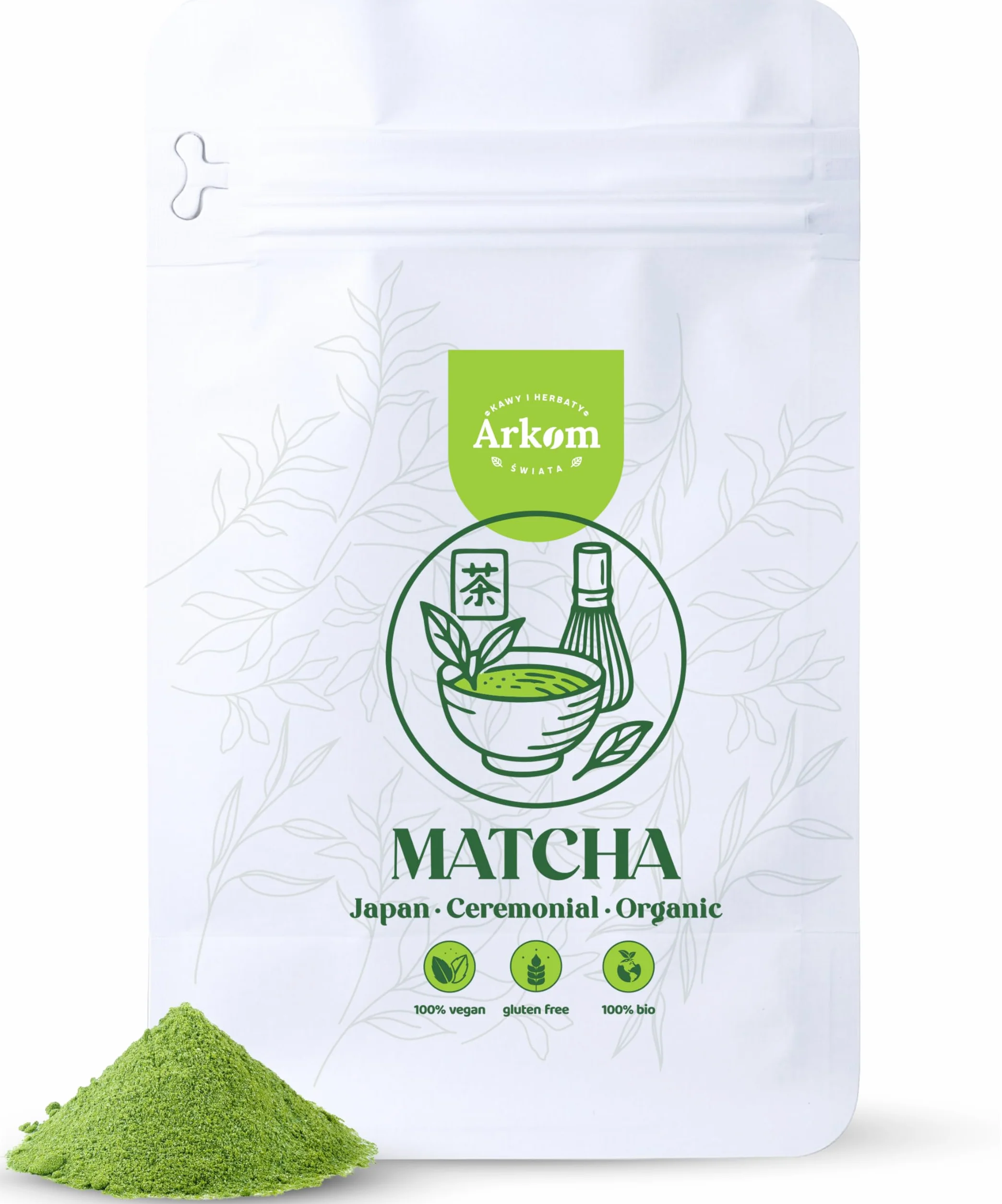 Arkom Matcha BIO Japońska Ceremonialna, Organiczna Zielona Herbata w Proszku, 100g