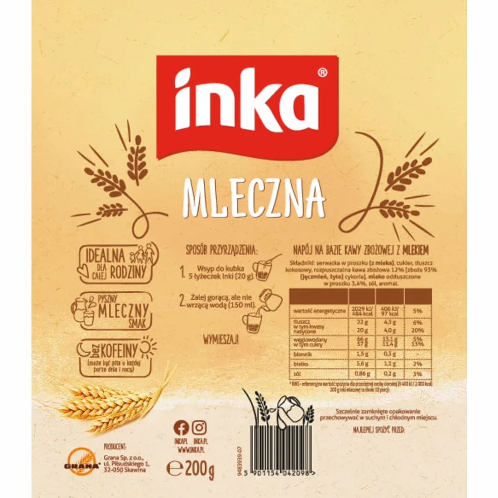 GRANA Kawa Inka Mleczna Zbożowa Rozpuszczalna 200 g