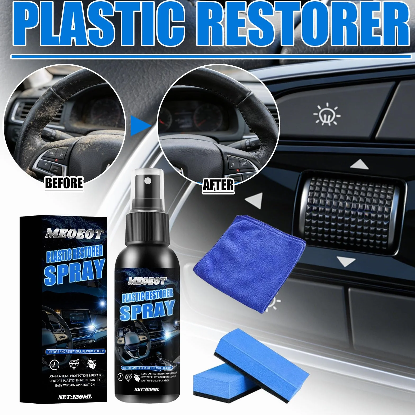 Plastikowy środek do renowacji samochodu, 120 ml, bardzo mocny odnowy plastik, renowator z tworzywa sztucznego, oczyszcza i pielęgnuje gumę z tworzywa sztucznego, zapobiega przedwczesnemu