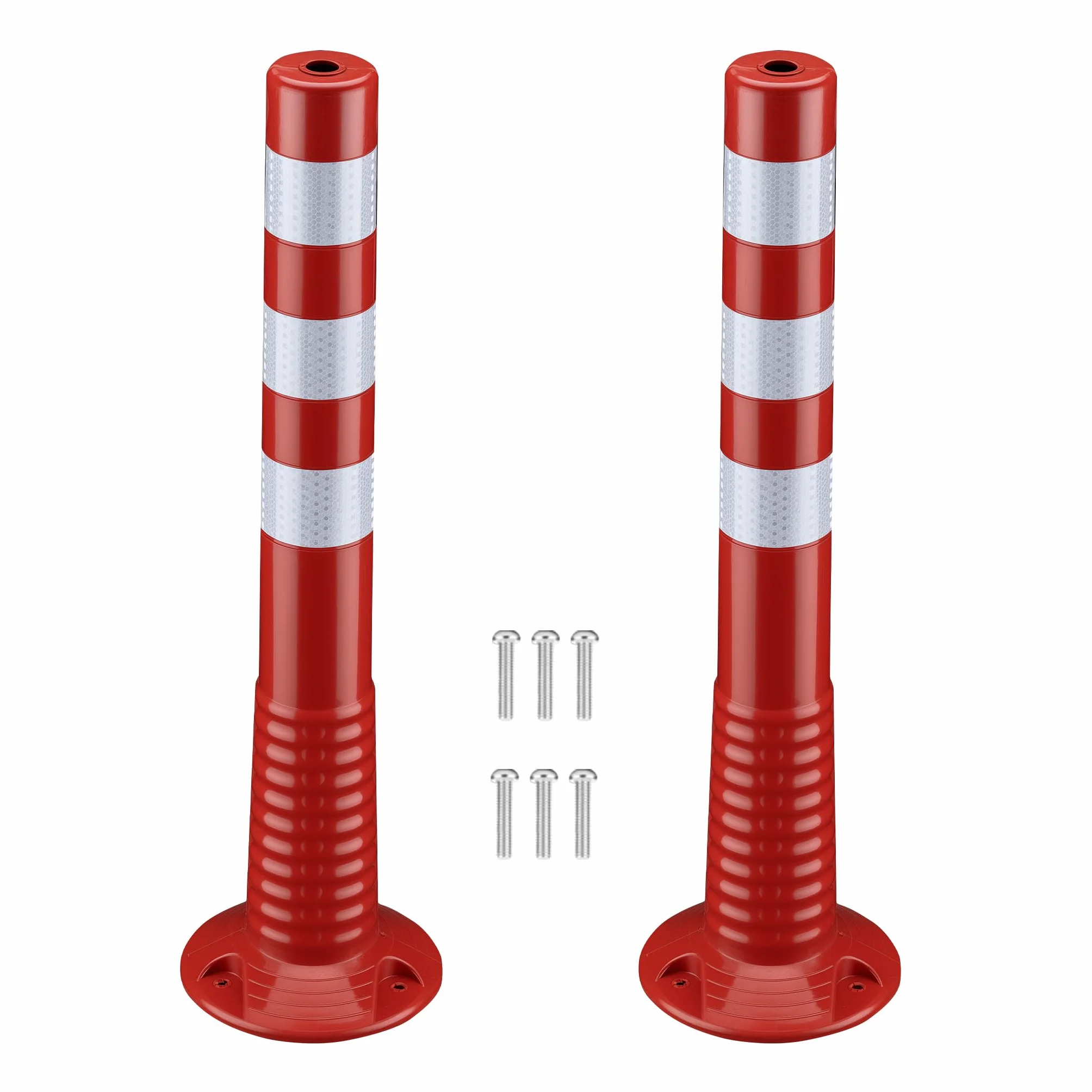 Wiltec Słupki parkingowe zestaw 2 szt. biało-czerwone o wysokości 75 cm, elastyczne słupki drogowe z PU i 3 paskami odblaskującymi