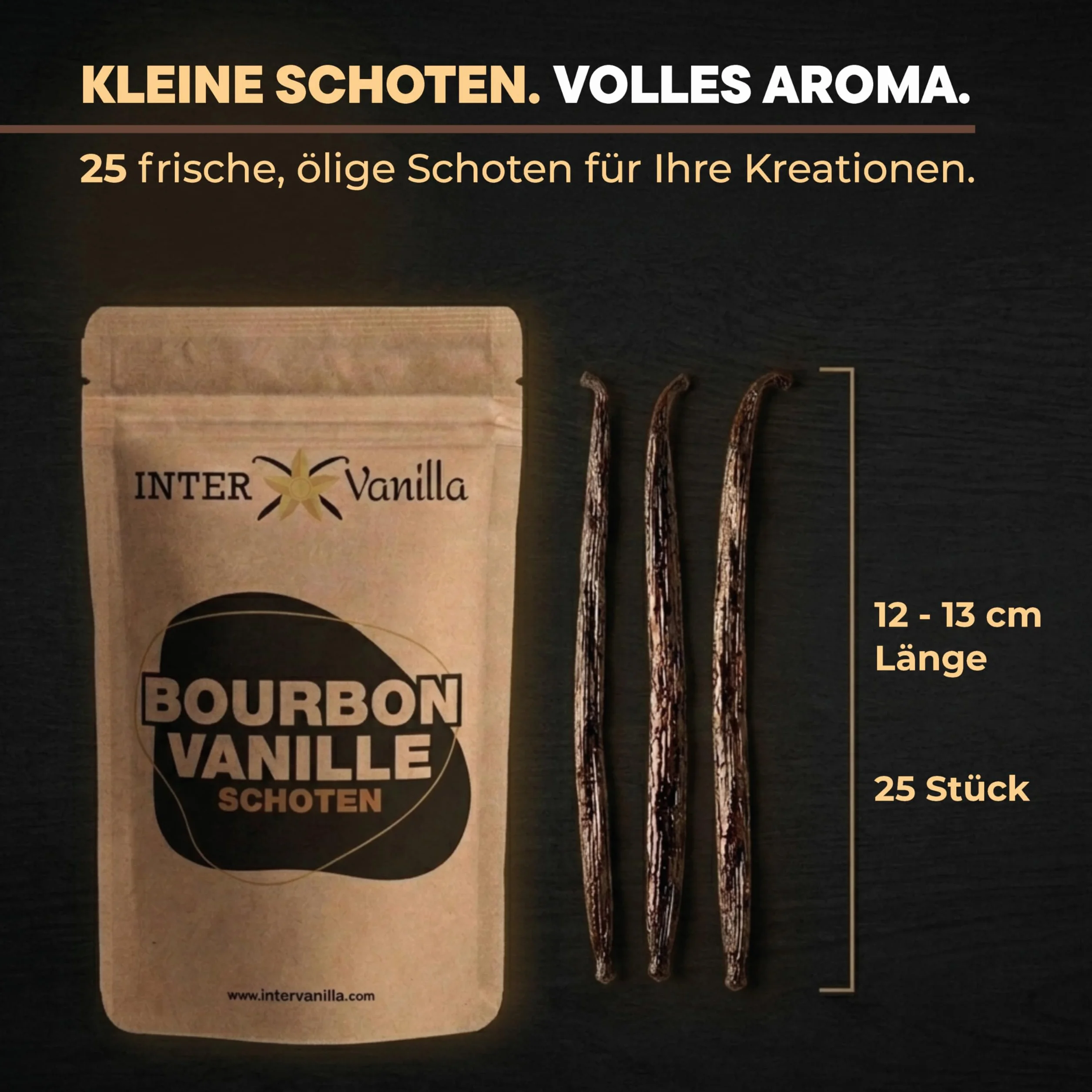 InterVanilla Bourbon Vanille schoten 25 sztuk, 12-13 cm Szorty waniliowe w jakości premium z Madagaskaru do pieczenia, gotowania i słodkich potraw
