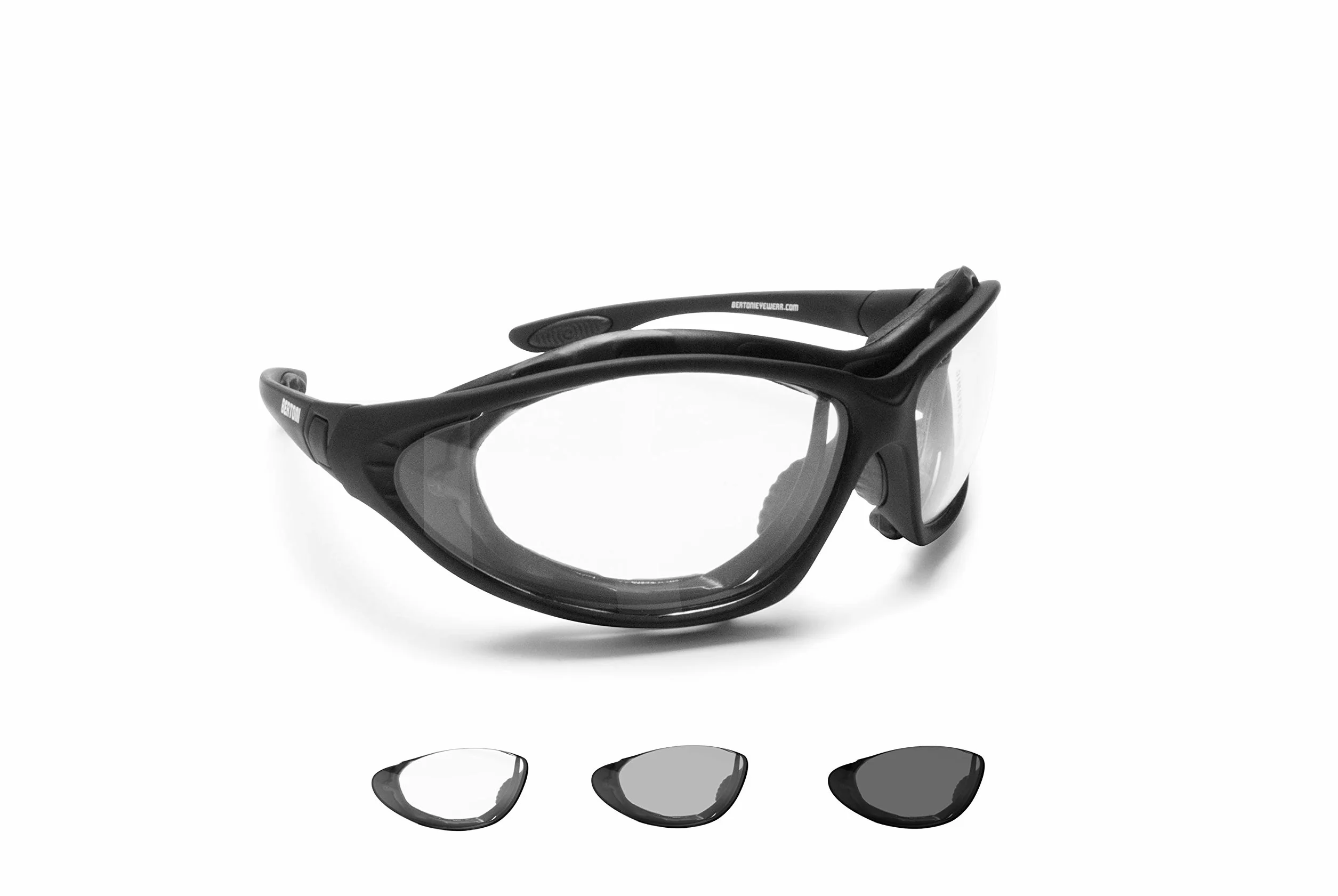 BERTONI Fotochromowe okulary motocyklowe z polaryzacją okulary ochronne, samotonujące ochrona przed zaparowaniem, ochrona przed promieniowaniem UV, z wymiennymi zausznikami lub opaską na głowę - model