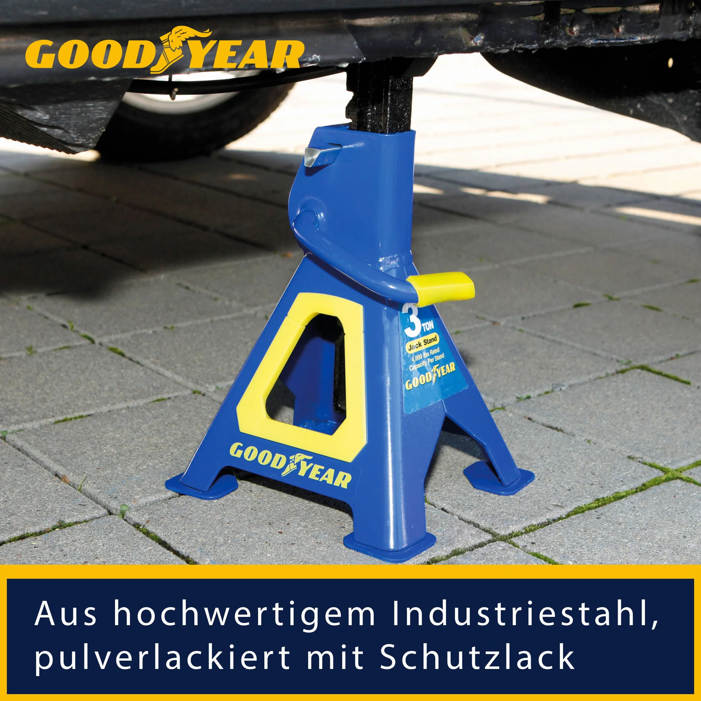 GOODYEAR Premium stojak warsztatowy 3 tony, regulacja wysokości 280-420 mm, niebieski