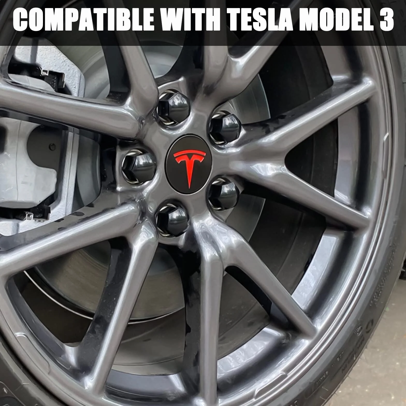 Zestaw kołpaków na koła ze srebrnym logo do modeli 3, Y, S, X - piasta Tesla