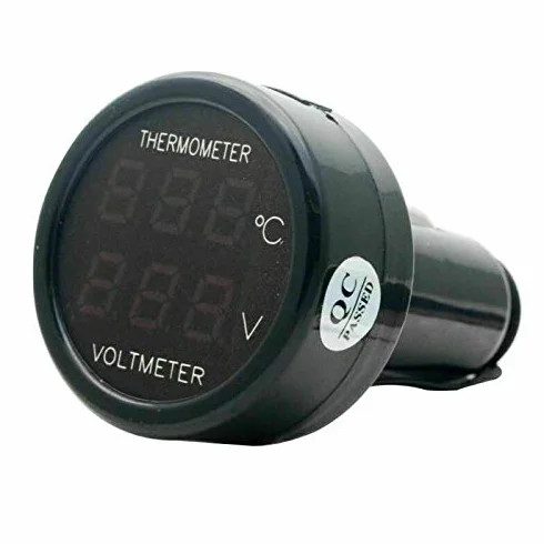 Woltomierz i termometr 2 w 1, DC 12 V 24 V LED zapalniczka samochodowa podwójny termometr cyfrowy, woltomierz, cyfrowy wyświetlacz baterii, miernik temperatury, monitor, miernik temperatury
