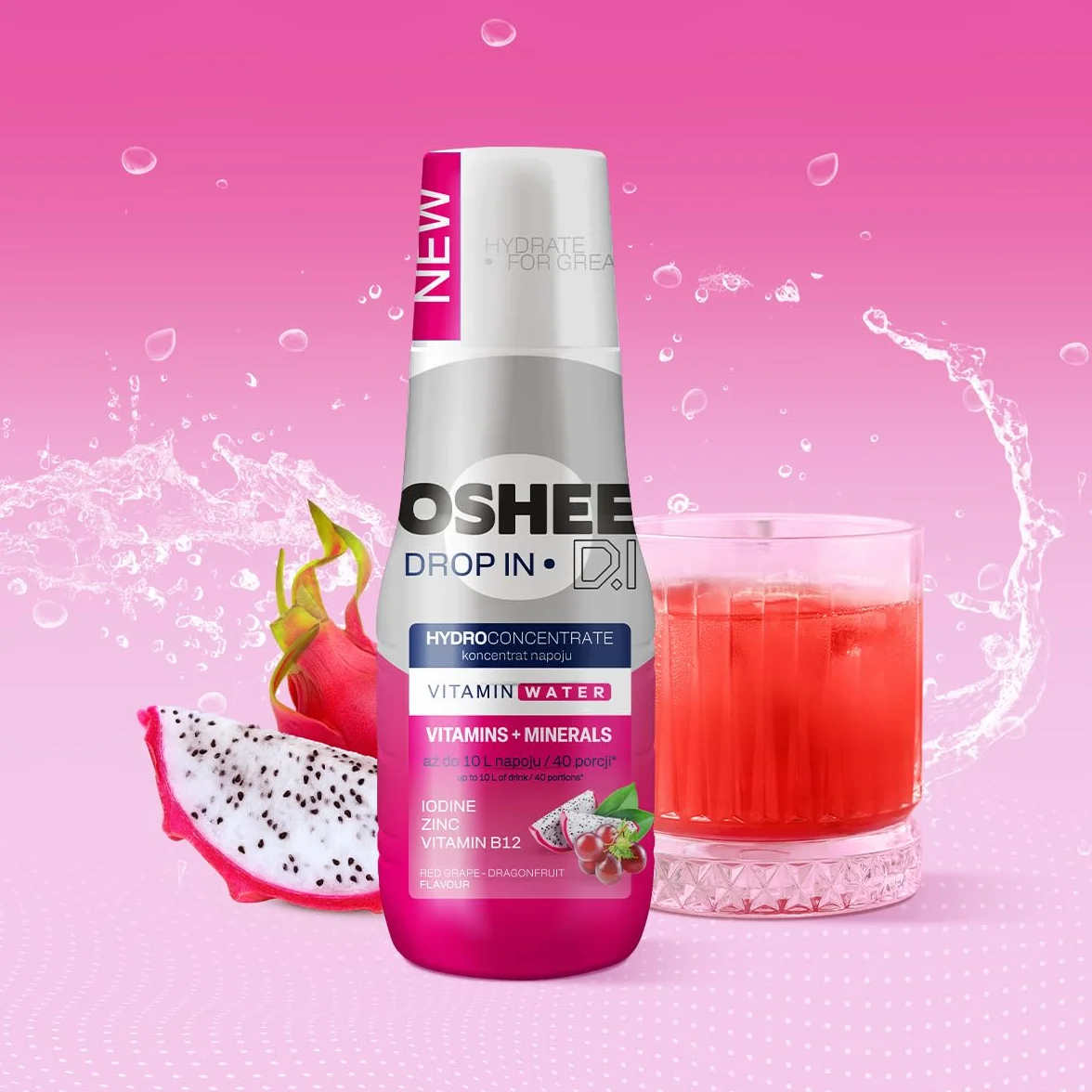 OSHEE DROP IN - Zestaw 9 x Hydrokoncentrat 500 ml - Czerwone Winogrono i Smoczy Owoc - Witaminy i Minerały - Bez Sztucznych Dodatków - Do 10 L Napoju