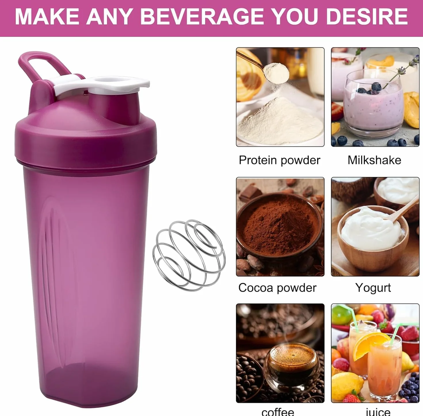 Shaker proteinowy 600 ml szczelny z kulką do mieszania fitness