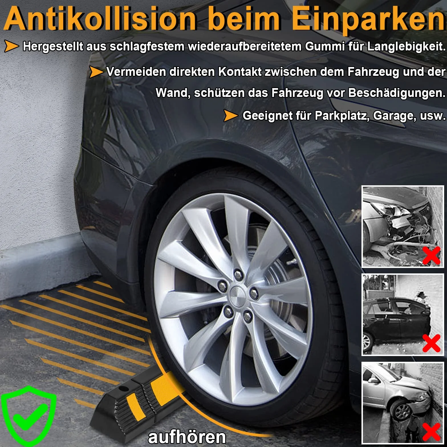 NAIZY 2-częściowy gumowy stoper do kół ogranicznik parkowania 60 x 12 x 10 cm, znacznik miejsca parkingowego ze śrubą rozszerzającą, blokada miejsca parkingowego, kolor czarny i żółty, pomoc przy