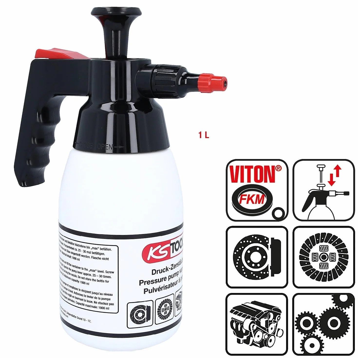 KS Tools 150.8258 Butelka z pompką do płynu do czyszczenia hamulców, 1 l