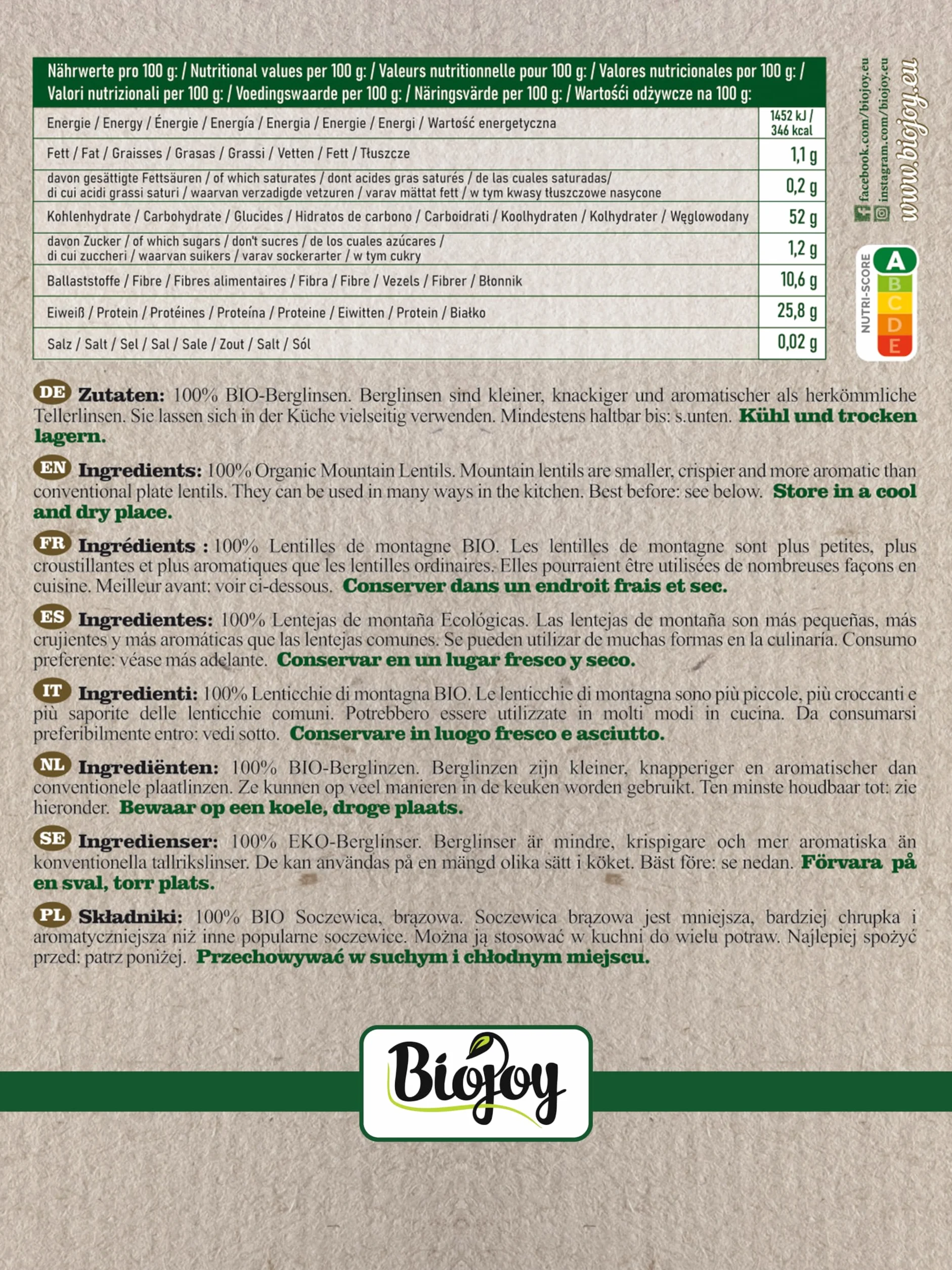 Biojoy BIO soczewica, brązowa (1,5 kg)