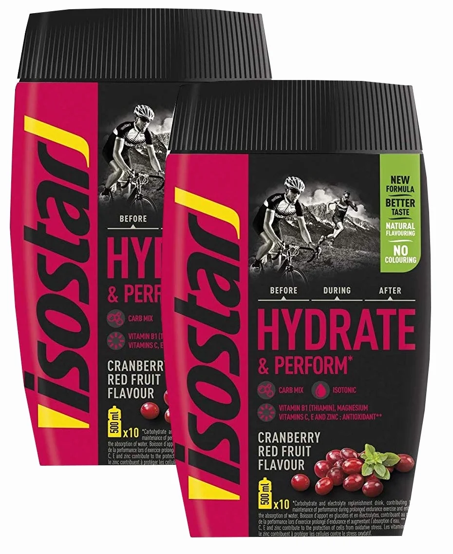 Isostar Hydrate & Perform Iso Drink – 400 g izotonicznego proszku do napojów – elektrolit w proszku do wspierania wyników sportowych – żurawina (2 x 400 g)