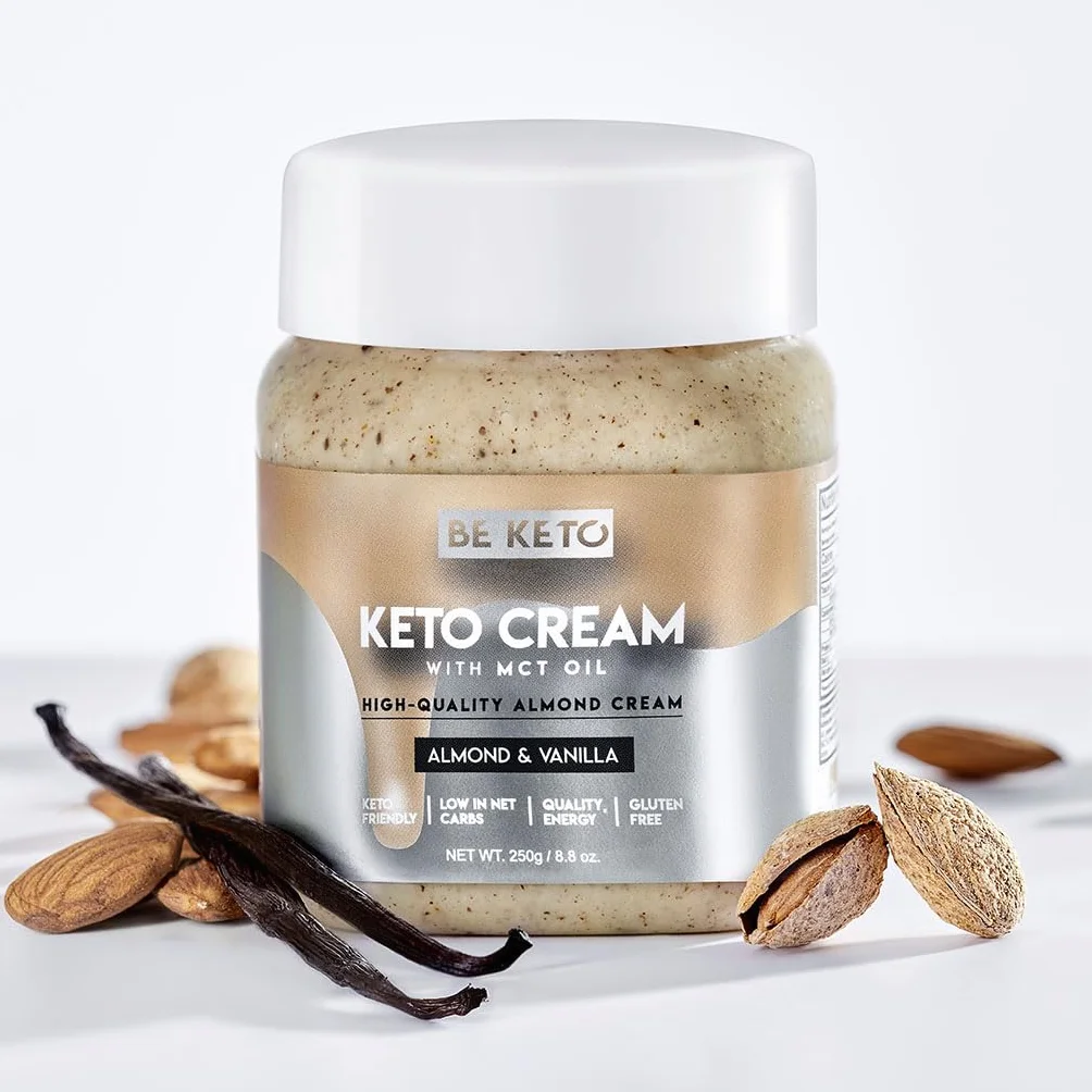 Be Keto Keto Krem Migdałowo-Waniliowy z Olejem MCT Masło Roślinne do Wegańskich Keto Friendly Food Bezglutenowe 250g