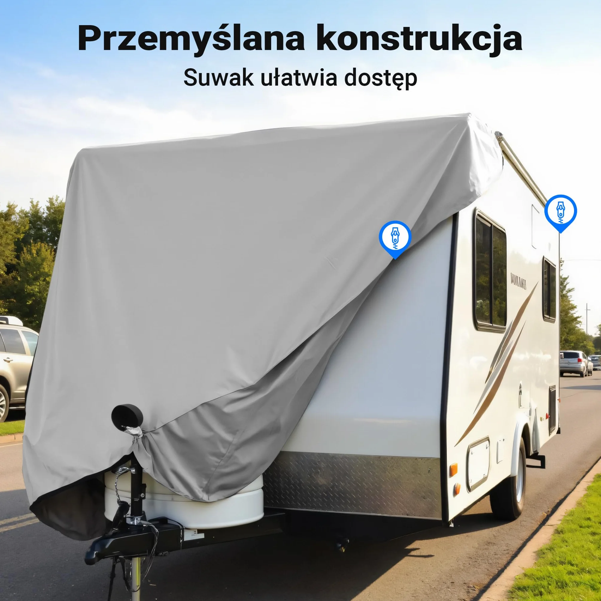 Osłona ochronna na przyczepę kempingową rozmiar L 580x225x220cm pokrowiec na przyczepę kempingową