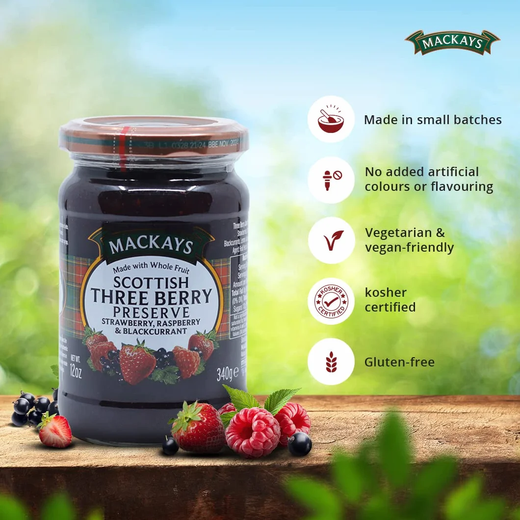 Mackays Scottish Three Berry Preserve 340 g – szkockie truskawki, maliny i czarne porzeczki