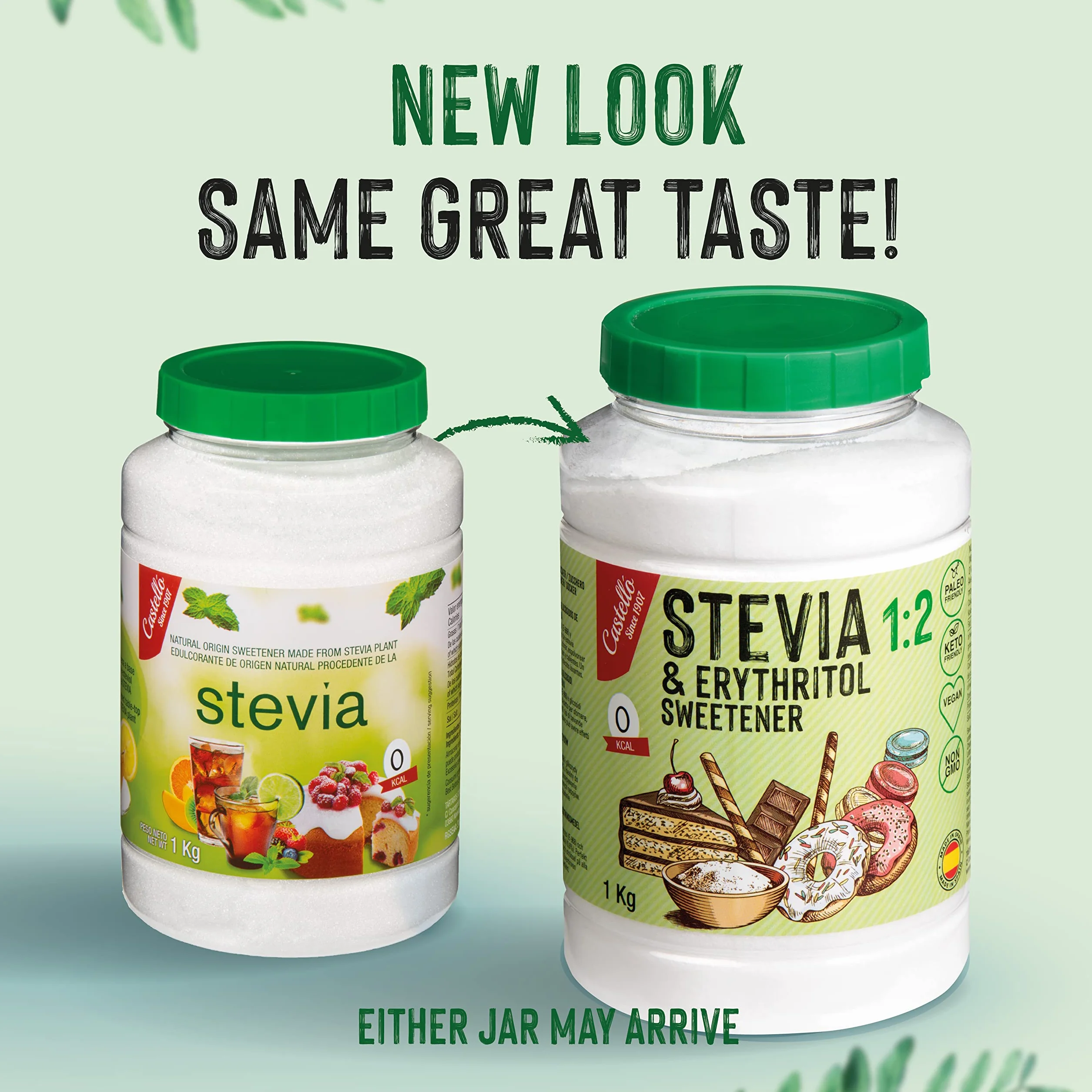 Słodzik Stevia + Erytrytol 1:2 | 1g = 2g cukru | Słodzik o 100% naturalnym smaku - 0 Kalorii - 0 Indeks Glikemiczny - Keto i Paleo - 0 Węglowodanów Netto - Bez GMO - Castello since 1907-1 kg