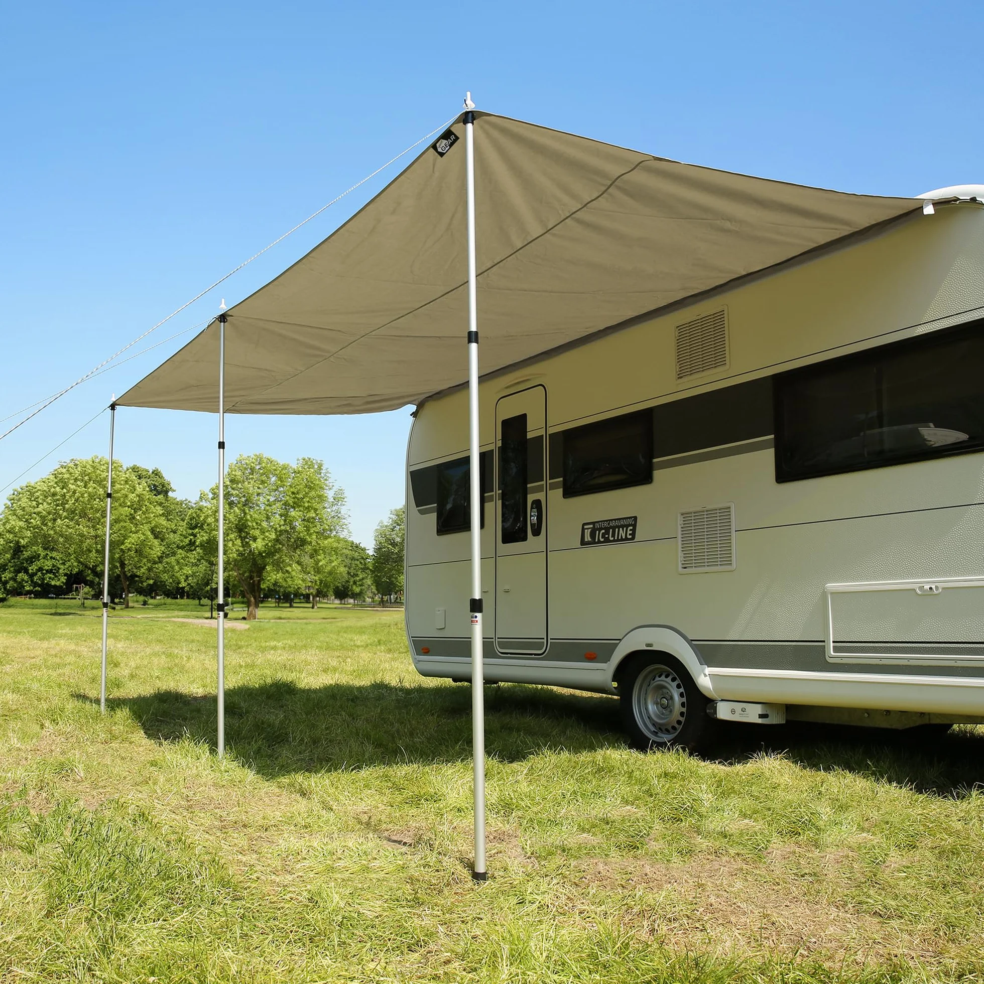 your GEAR Caravan Cotton Tarp TC 400 x 240 – dach przeciwsłoneczny do przyczepy kempingowej wraz z drążkami do ustawiania, bawełniany żagiel przeciwsłoneczny