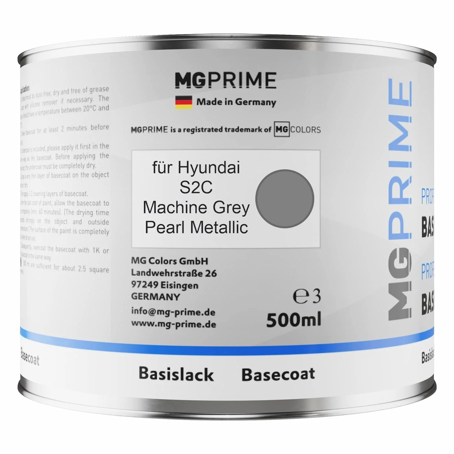 MG PRIME Lakier samochodowy Puszka gotowa do natrysku dla Hyundai S2C Machine Grey Pearl Metallic Lakier bazowy 0,5 litra 500ml