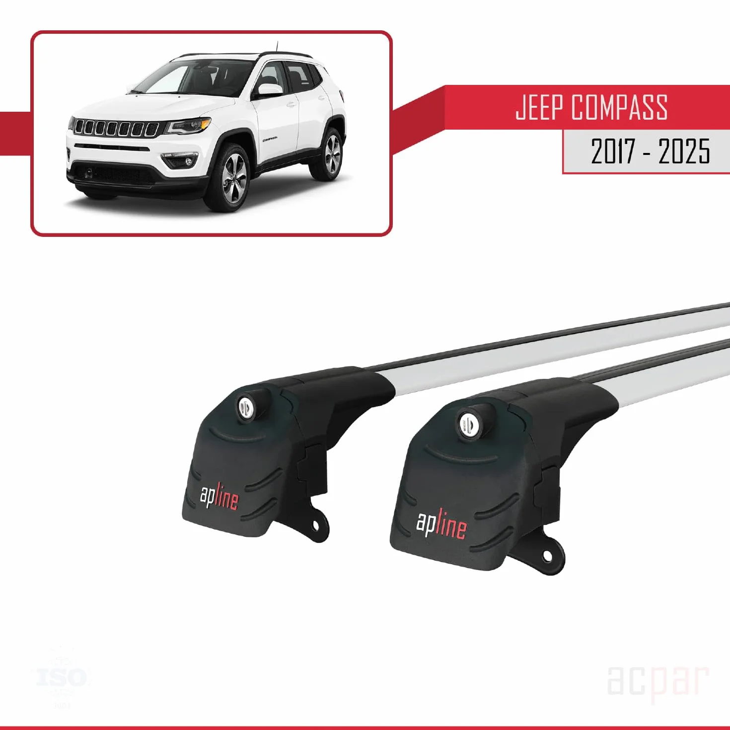 Kompatybilny z Jeep Compass (MP552) 2017-2025 ACE-2 Model Aluminiowe poprzeczki dachowe Szary 2 szt.