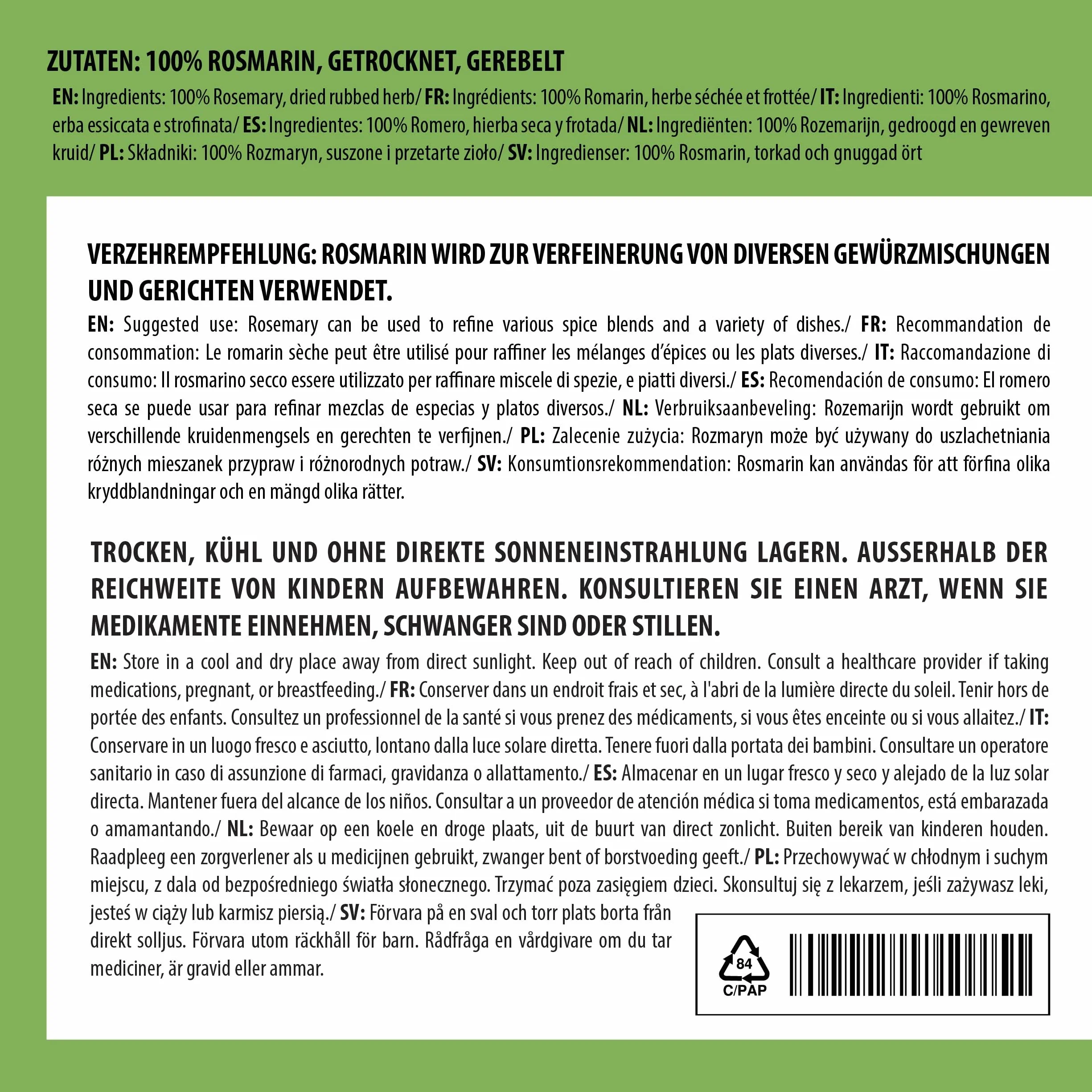 Alpi Nature Suszony Rozmaryn 250g, Suszone i Rozcierane Liście, Ziele Rozmarynu do Gotowania