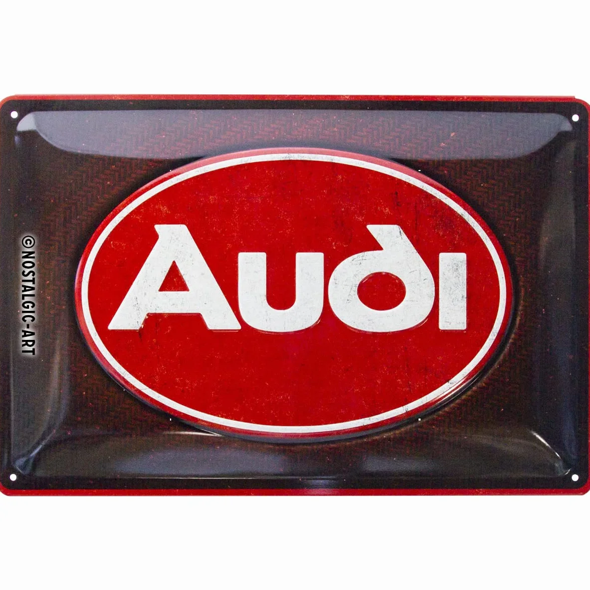 Nostalgic-Art Retro tabliczka z blachy, 20 x 30 cm, Audi – Logo Red Shine – Pomysł na prezent dla miłośników Audi, Official License Product (OLP), z metalu, Styl vintage