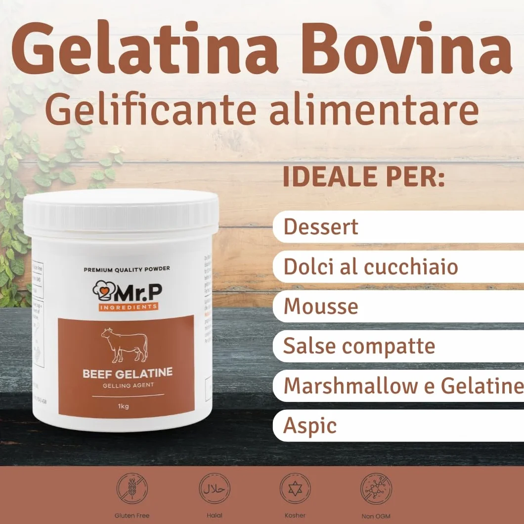 Żelatyna wołowa w proszku 1 kg Bloom 250 Mr.P Ingredients Halal bez cukru
