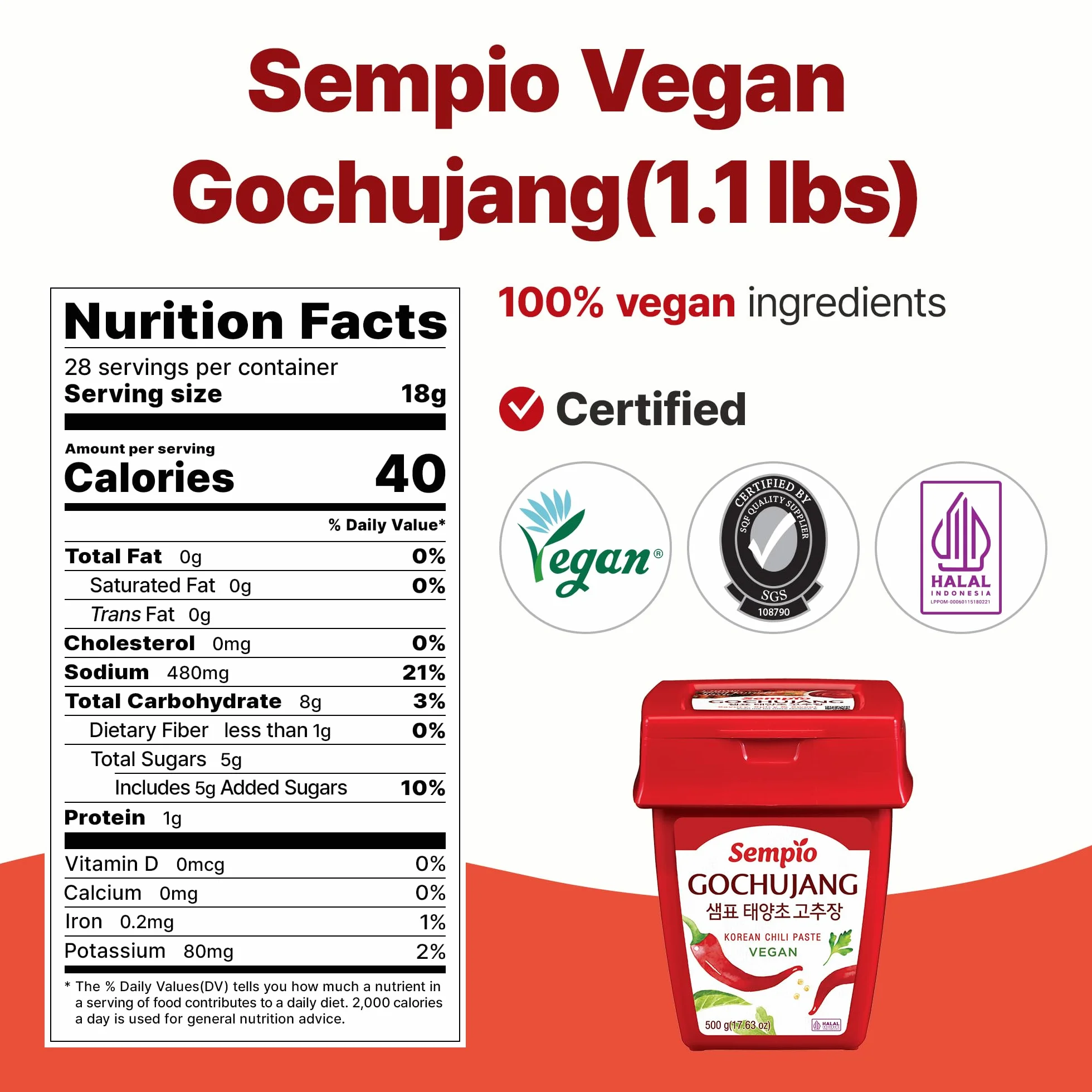Sempio Gochujang wegańska pasta z ostrej papryki koreańska 500 g